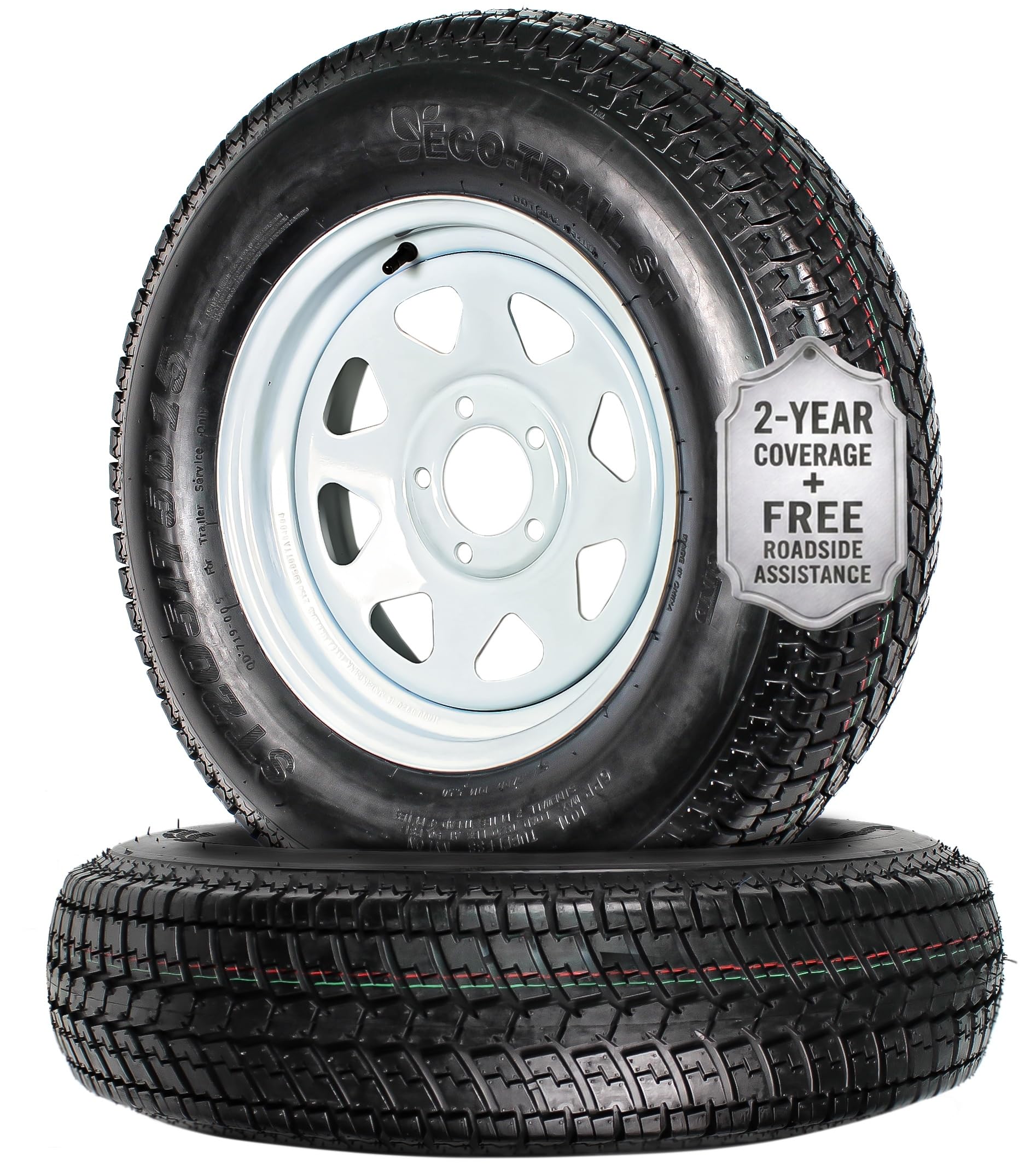 eCustomrim 2 Pack Trailer Tire Assembly ST205/75D15 Load C 5 Lug White