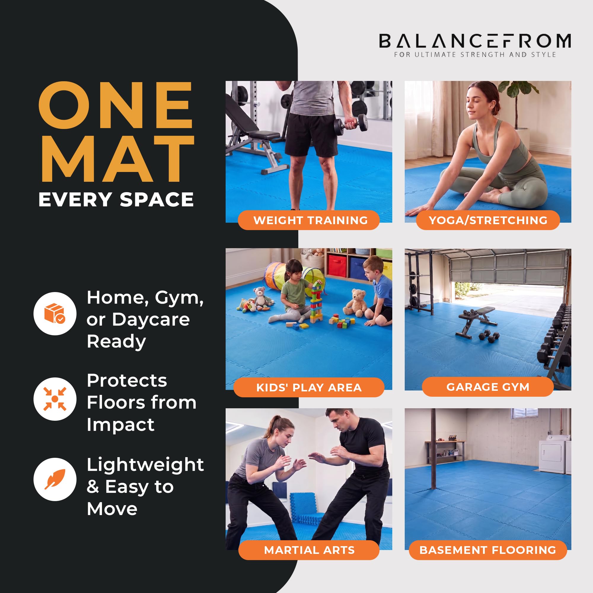 BalanceFrom Puzzle-Trainingsmatte mit ineinandergreifenden EVA-Schaumstofffliesen für MMA, Gymnastik, Heim-Fitnessstudio, schützender Boden, verschiedene Größen und Farben, 1,3 cm dick, 4,5 m², Blau