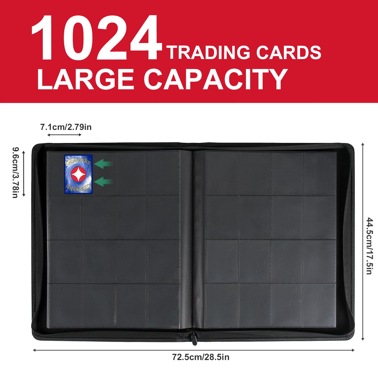 GEAoffice Raccoglitore per carte grande, resistente per 1000 carte per oltre 1000 carte, robusto raccoglitore per collezione di carte da 16 tasche, raccoglitore per carte collezionabili con zip per