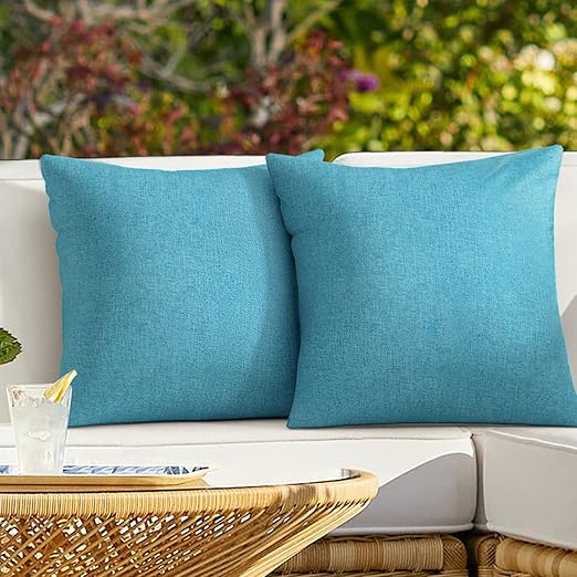 Pack of 2 Outdoor Throw Pillow Covers,Decorative Solid Line Waterproof Pillowcases Farmhouse Cushion Covers for Garden Patio Sofa Home Decoration 18x18 Inch Turquoise