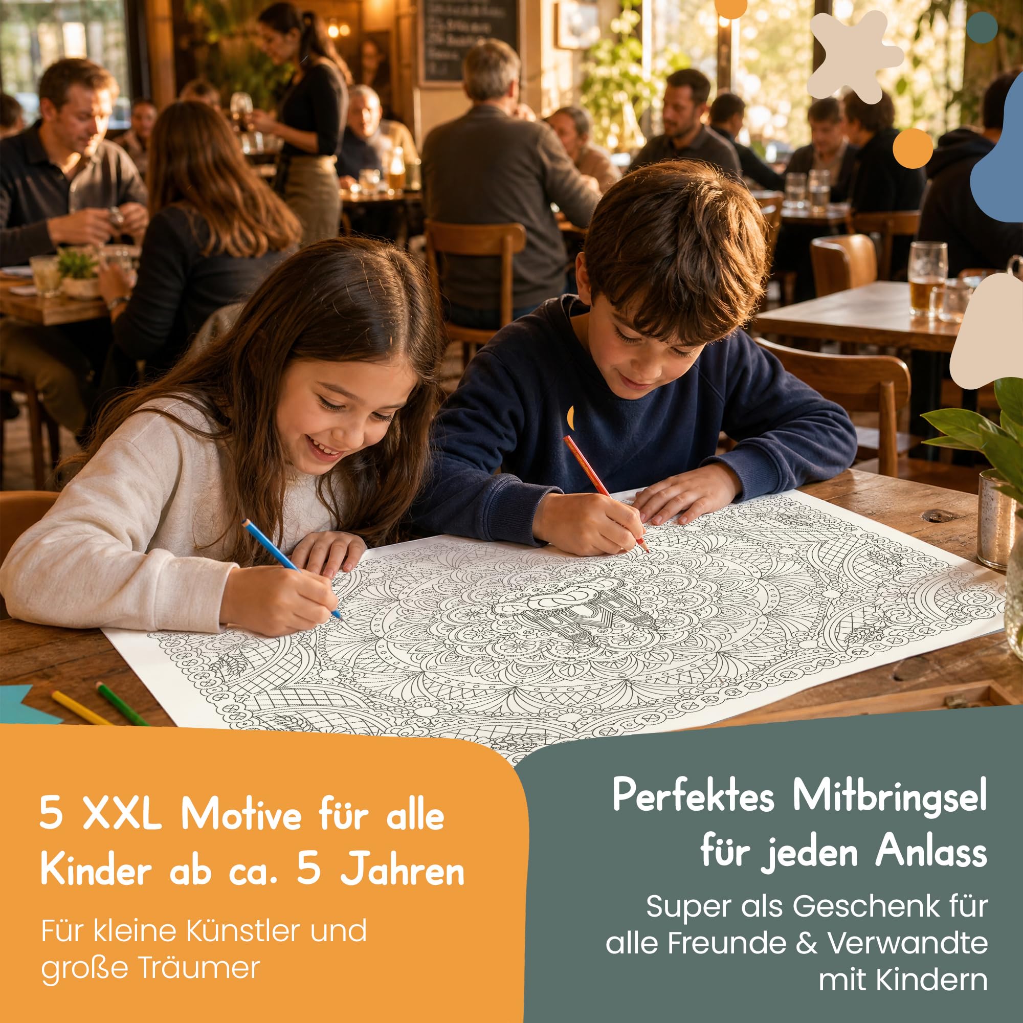 5 x plakat XXL do kolorowania z 24 kredkami, jarmark dla dzieci