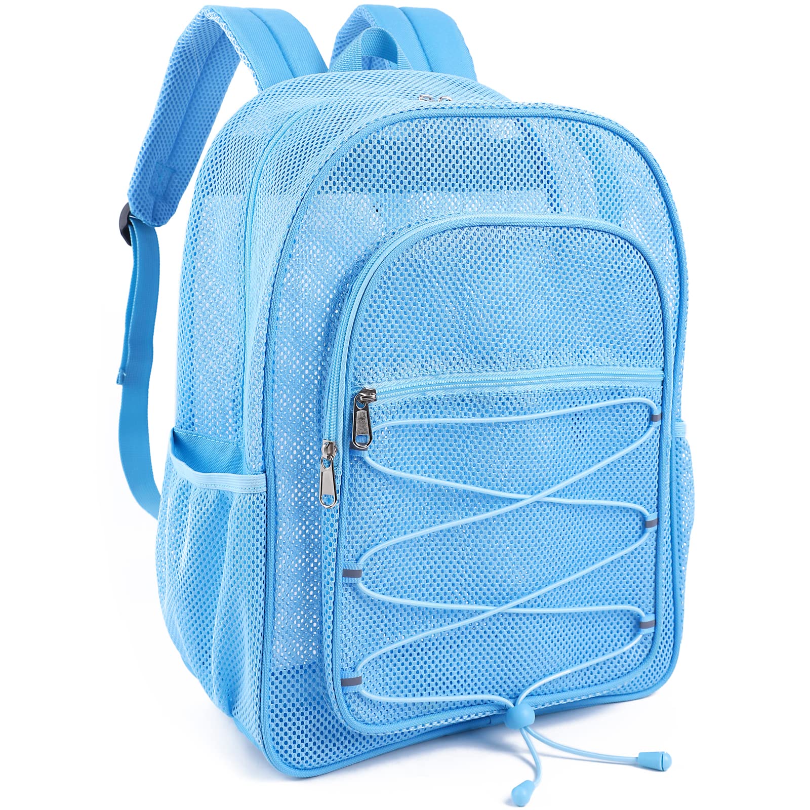Heavy Duty Mesh Backpack, Semi-transparent Mesh Bookbag, See Through College Backpack with Bungee and Comfort Padded Straps for Commuting, Swimming,