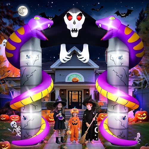 Miniatura 6 de Lanstics - Arco inflable de fantasmas de Halloween de 10 pies para decoración exterior, decoraciones de patio de jardín aterradoras, inflables con