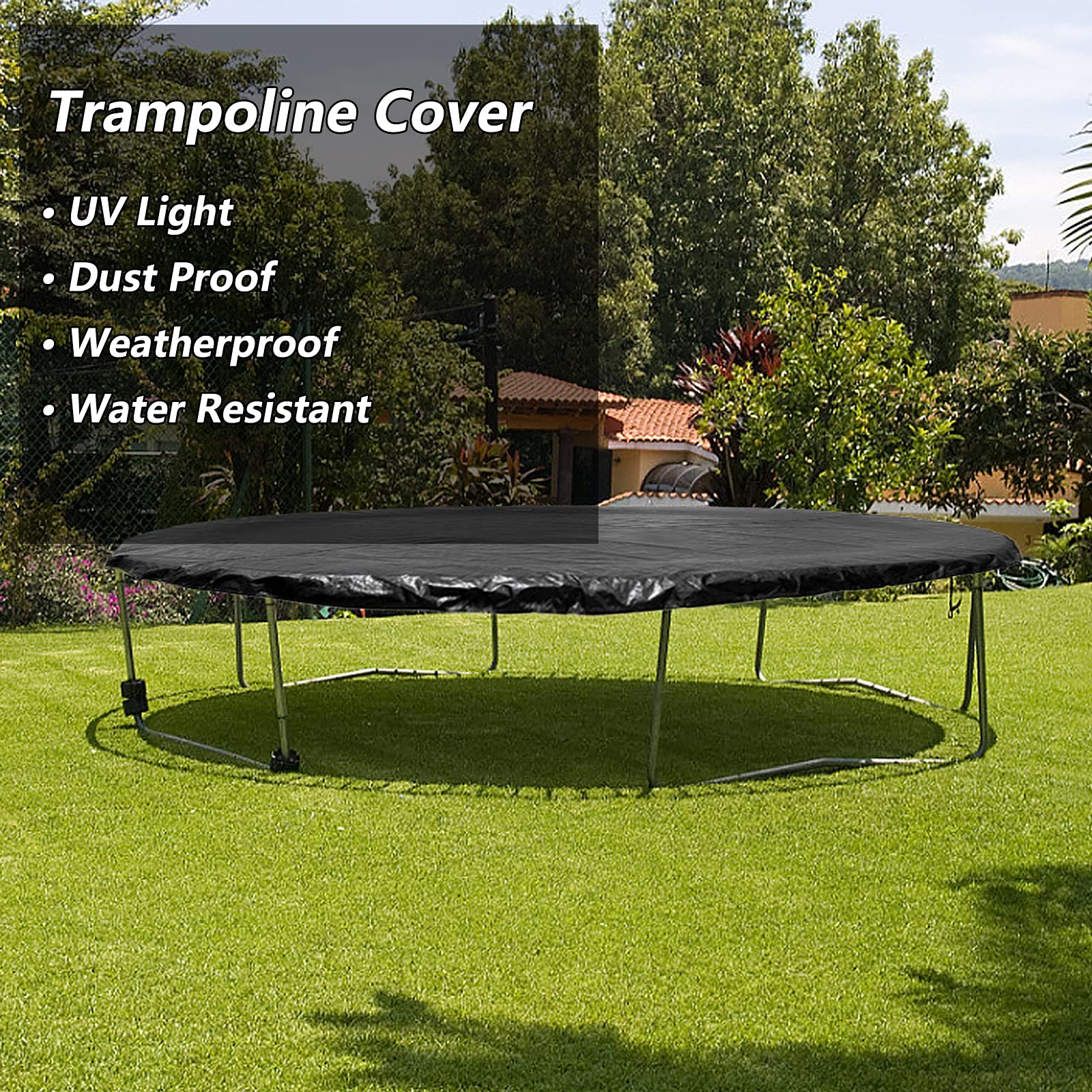 Generico Mata do trampoliny pokrowiec na trampolinę 183 244 305 366 396 427 488 cm czarna osłona na trampolinę osłona przeciwdeszczowa osłona przeciwdeszczowa osłona wodoodporna sztuka