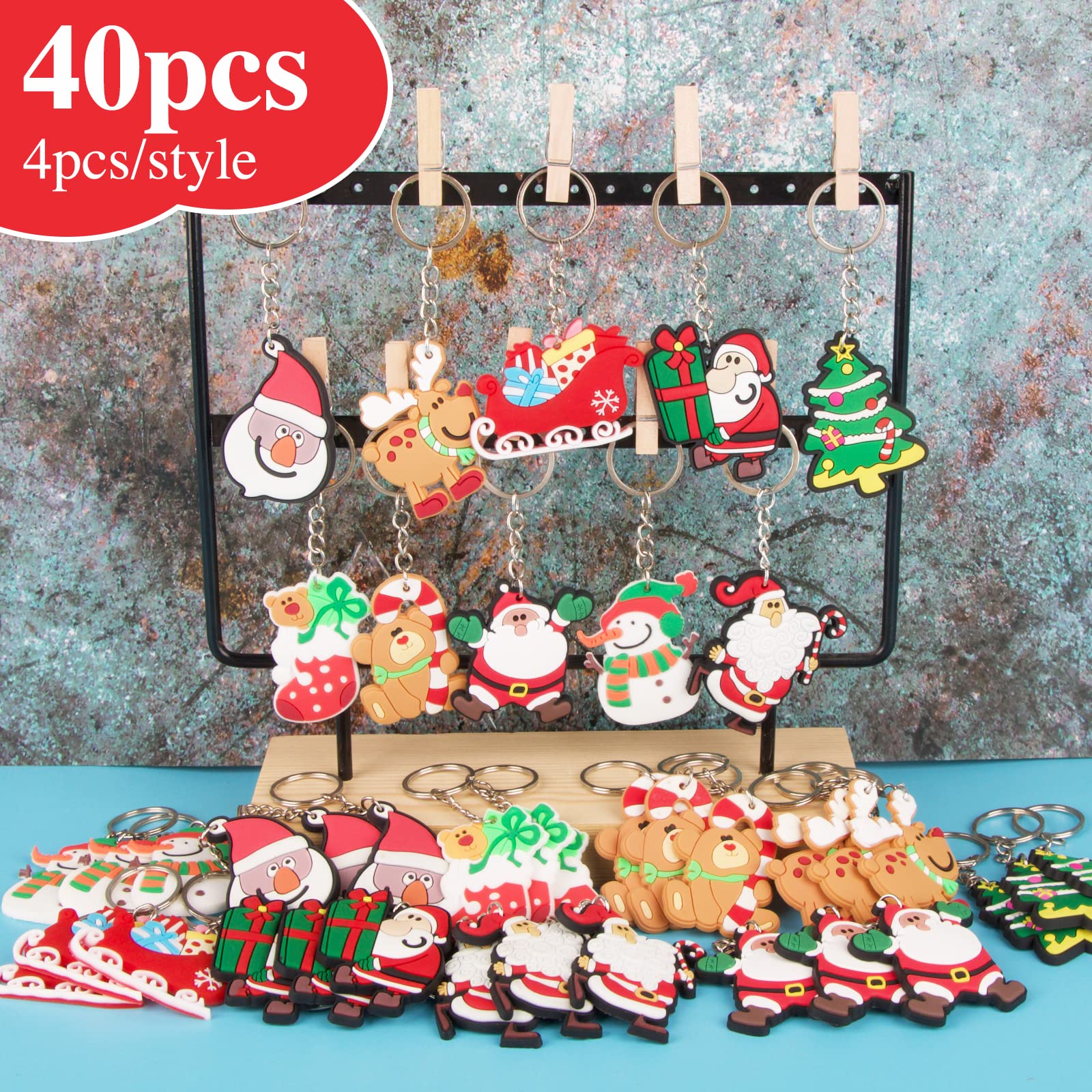 BETESSIN Set met 40 stuks kerstsleutelhangers, kleurrijk PVC