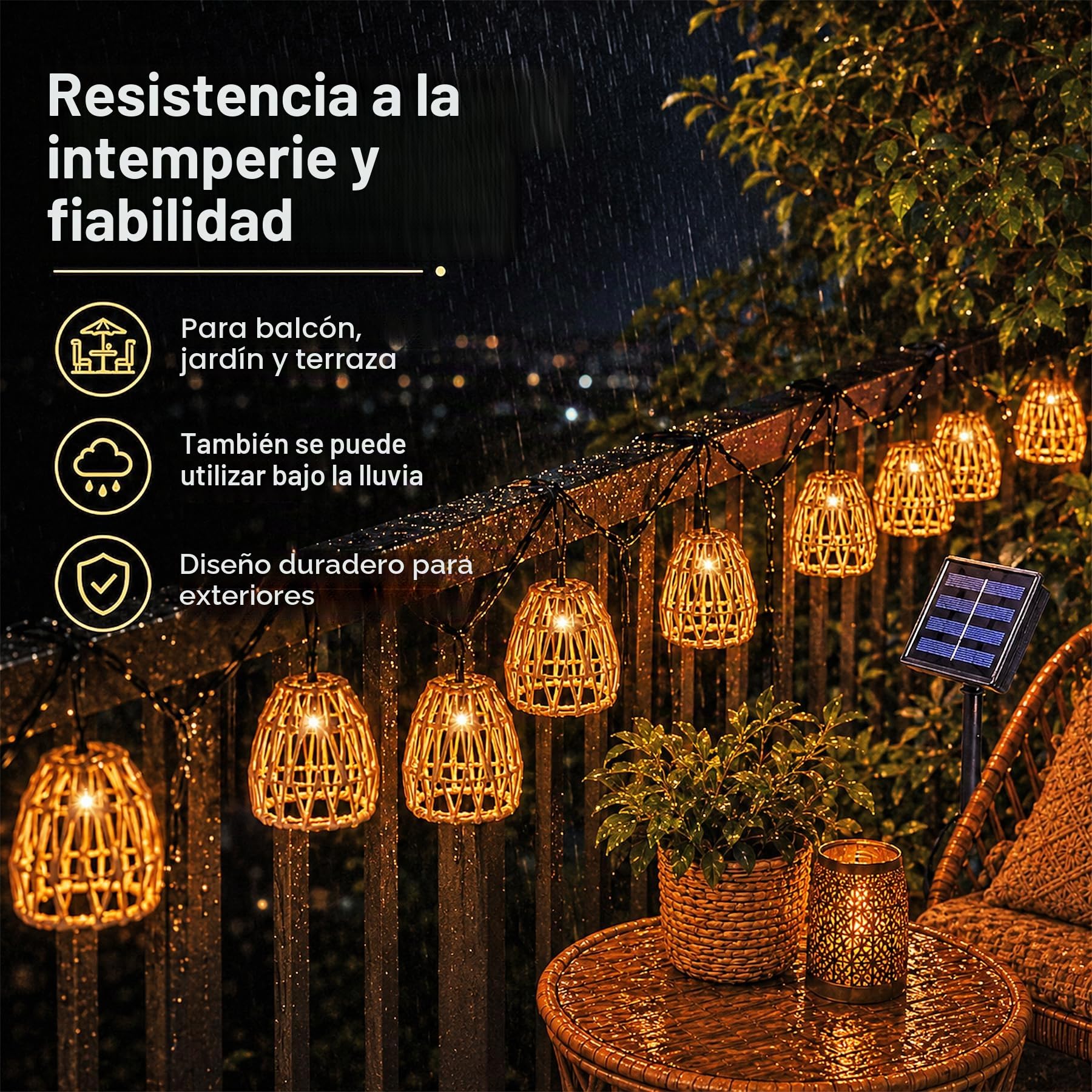 Shengruili Guirnaldas Luces Exterior Solar 10 LED,Cadena de luces solares para exteriores,Cadena de luces LED solares de ratán,Cordel De Luz para Decorar Jardines,Patios,Terrazas,Fiestas