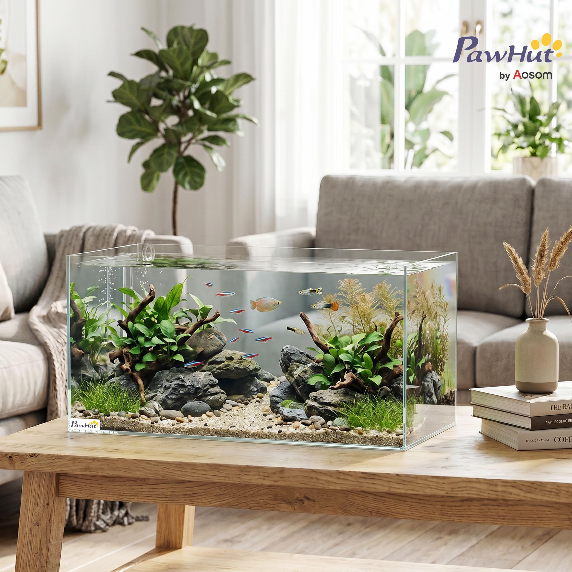 PawHut Acuario de Pecera 51 L con Alfombrilla Protectora Transparente | Pecera de Cristal, para Peces, Camarones y Tortugas