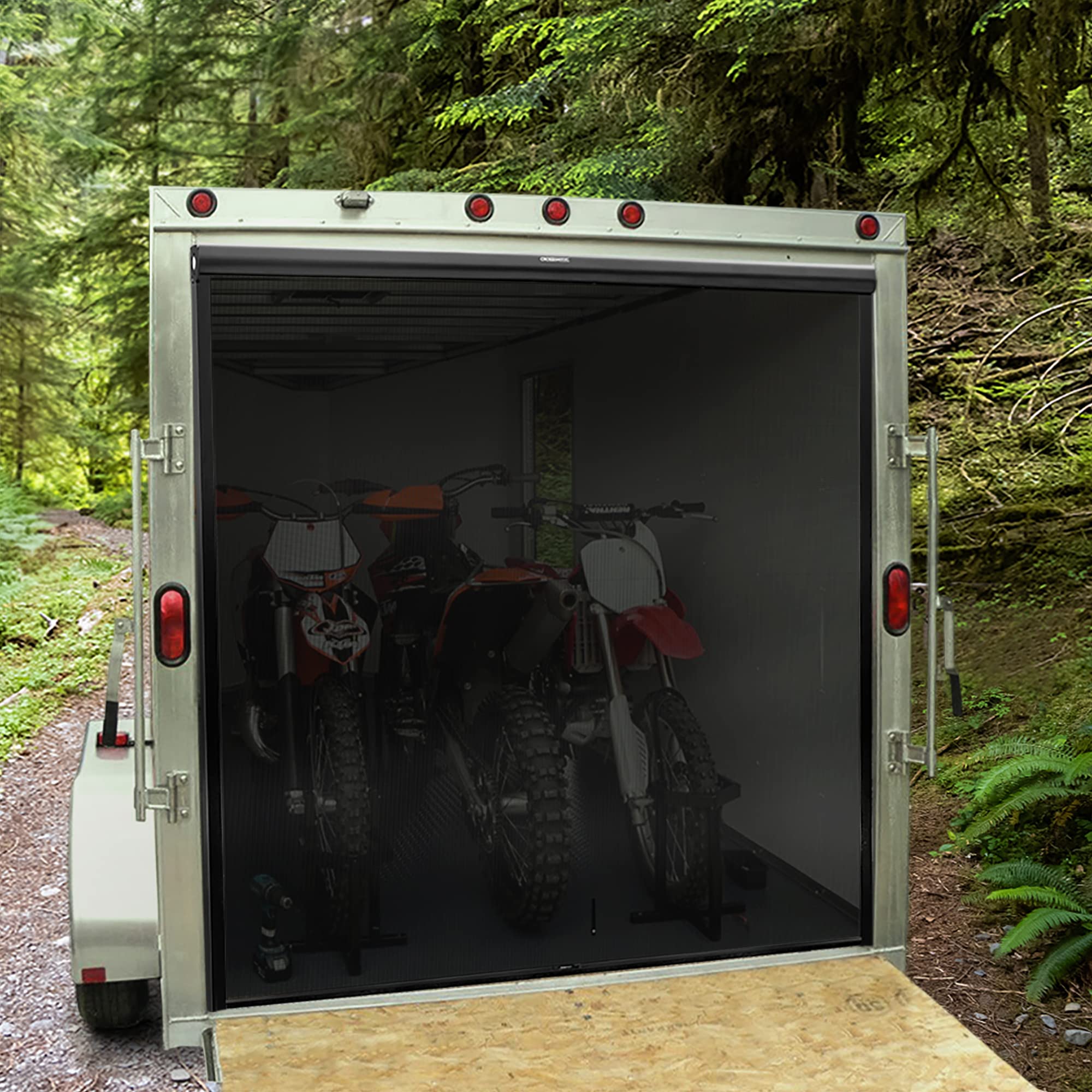 RV Toy Hauler Retractable Rear Screen Door with Adjustable Stopping Points (96