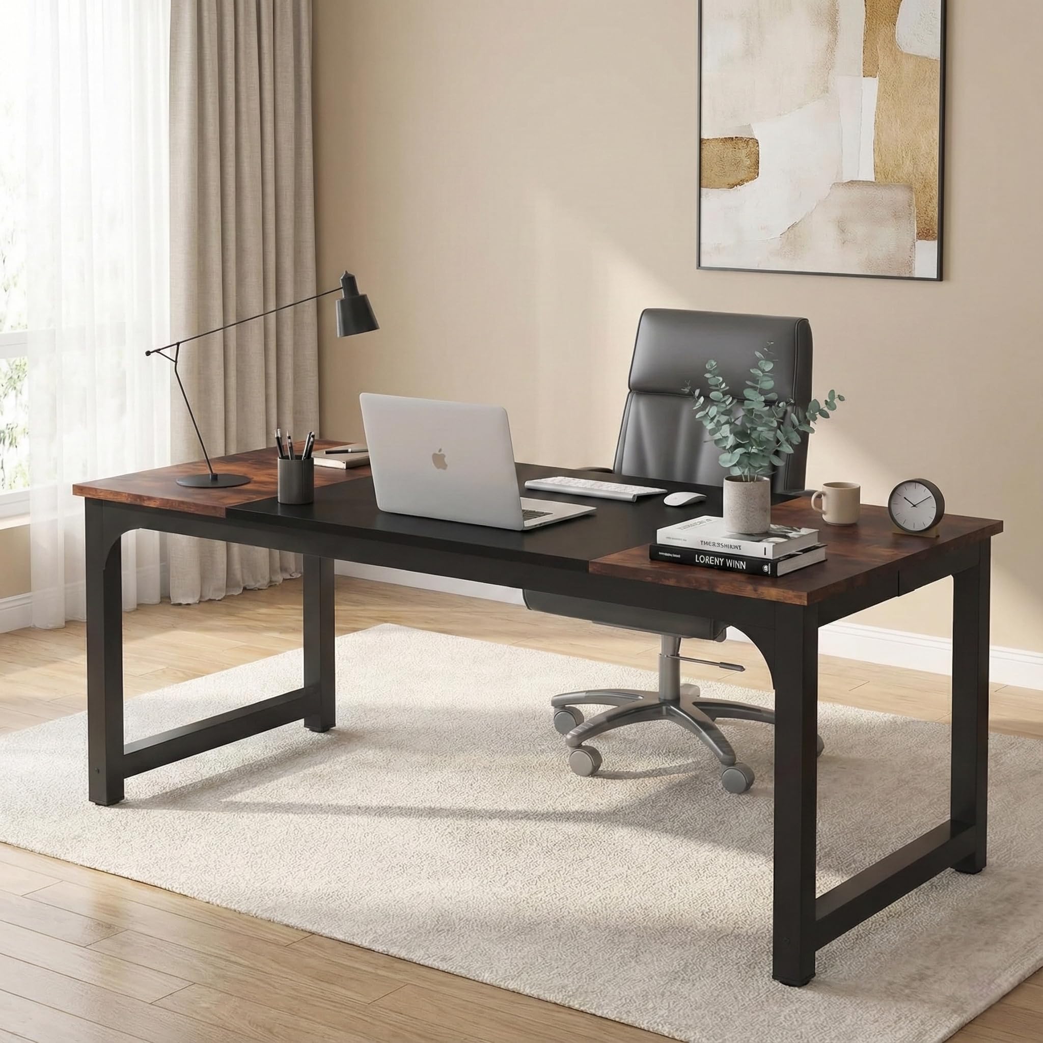 Lailang 180cm Escritorio, Mesa Escritorio Grande, Mesa Portatil Ordenador, Mesa Oficina Despacho, Escritorio 180x80, 180 x 80 x 75 cm, Rustic Brown/Black