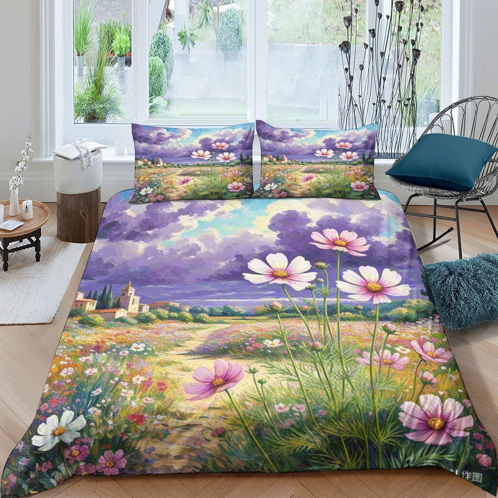 Housse de couette imprimée 3D cosmos pour lit ado avec taie d'oreiller