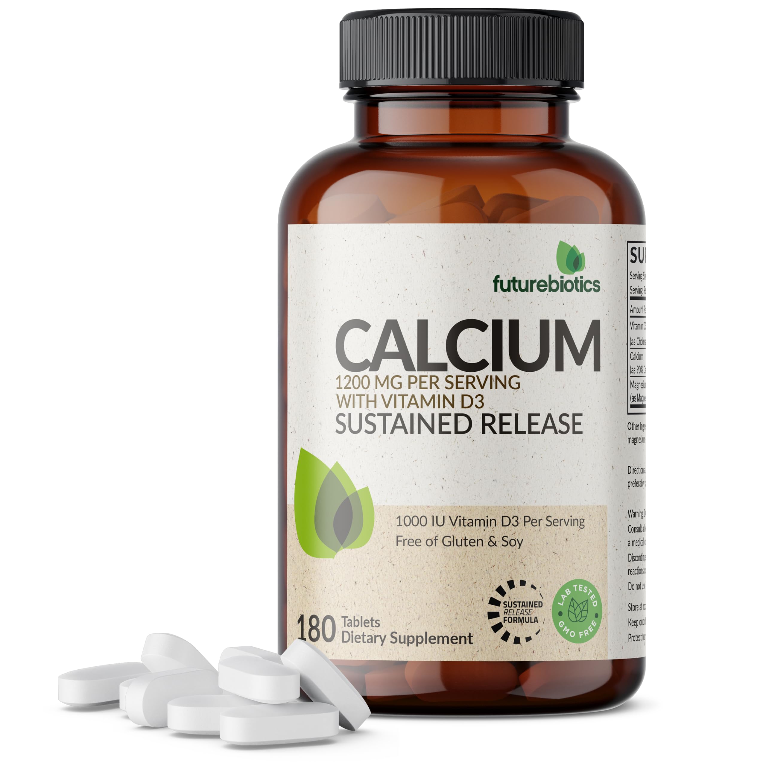 Futurebiotics Calcium 1200 mg + D3 1000 IU Sustained Release, 180 Tablets 180 Count (Pack of 1)
