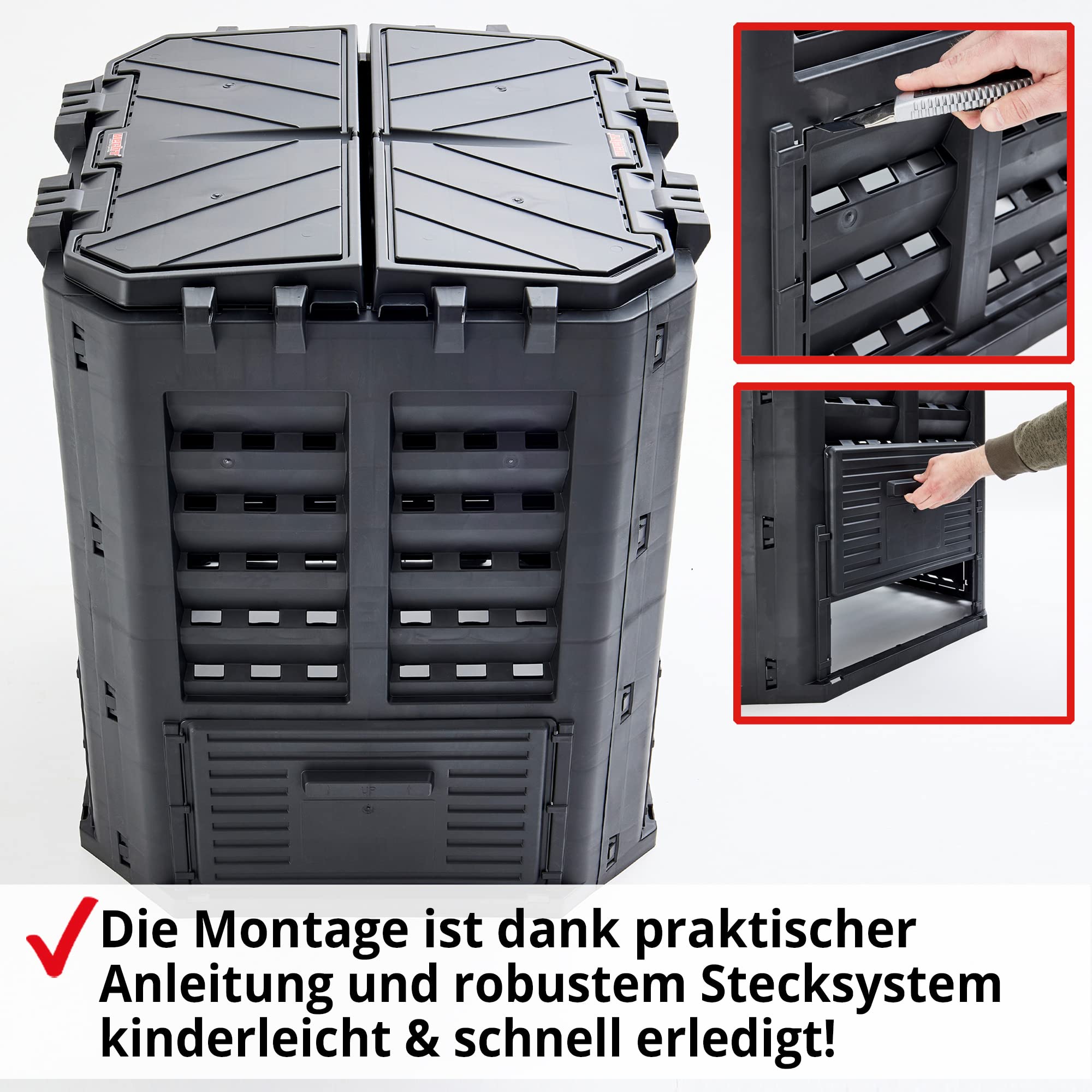 HECHT Thermokomposter aus Kunststoff – Schnellkomposter mit praktisches Stecksystem – Robuster & hochwertiger Kompostierer – Wetterfester Komposter für Gartenabfälle & Biomüll – 360 Liter Behälter