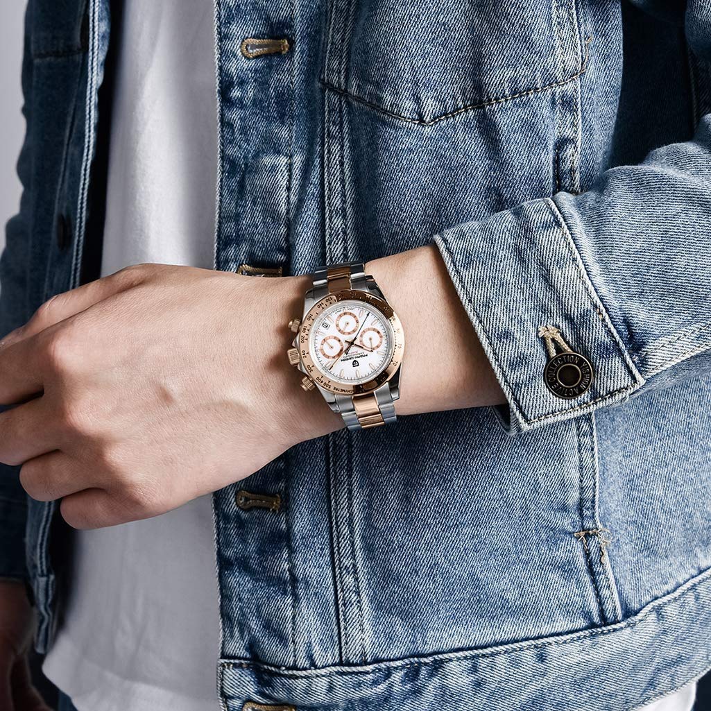 Pagani Design Classic Men's Quartz Watch Japan VK63 Movement Ceramic Bezel Stainless Steel Waterproof Business Sport Chronograph Date