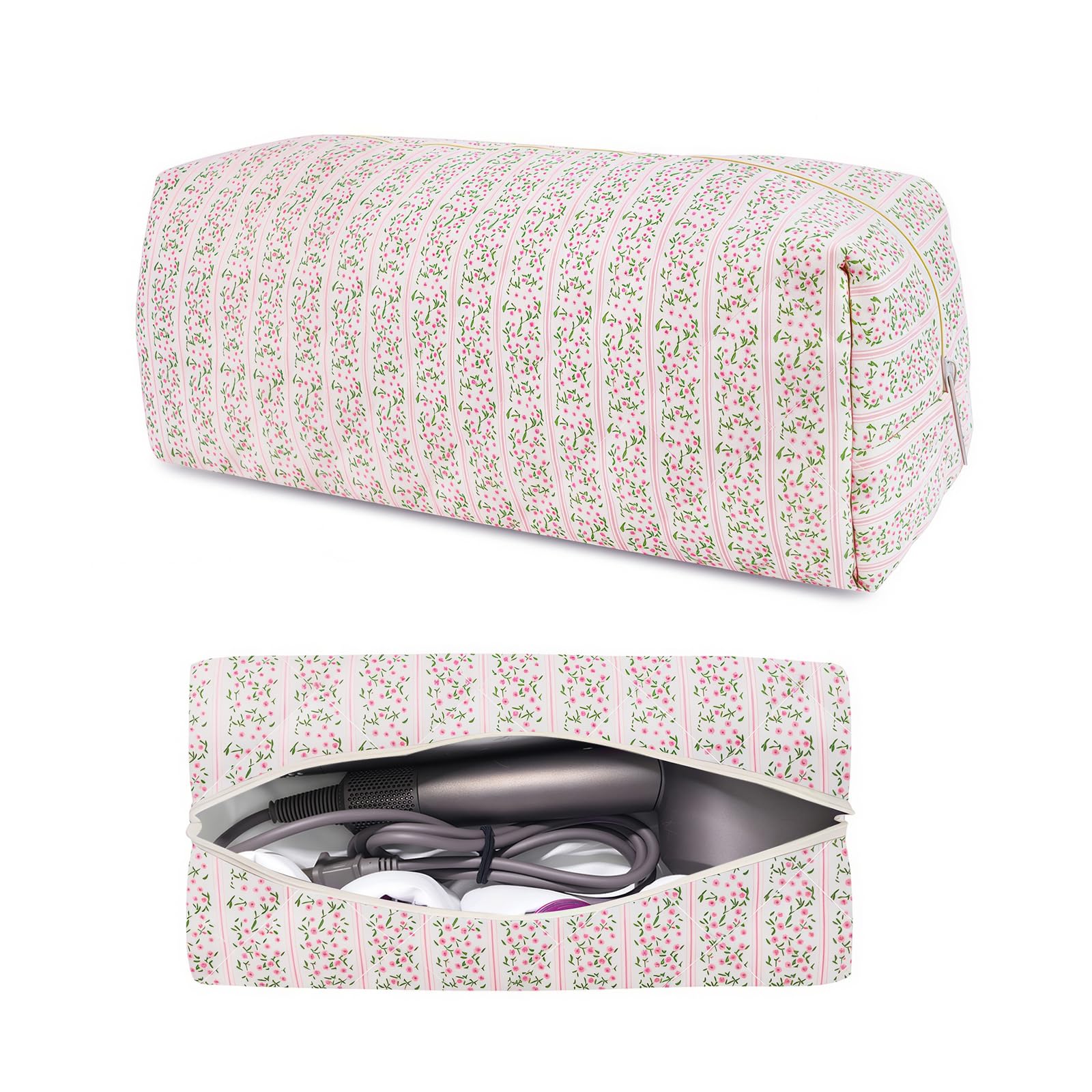 Hair Tools Travel Carrying Bag, Cute Quilted Floral Hair Tools Travel Bag for Shark Flexstyle Carrying Case Portable Shark Air Wrap Dryer Case Dustproof Flat Curling Iron Organizer for Women (Pink)-image-11