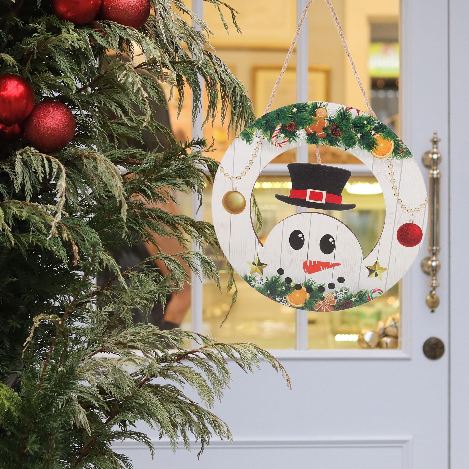 Toyvian 5 Pezzi Targa Natalizia da Appendere Pupazzo di Neve, in Legno e