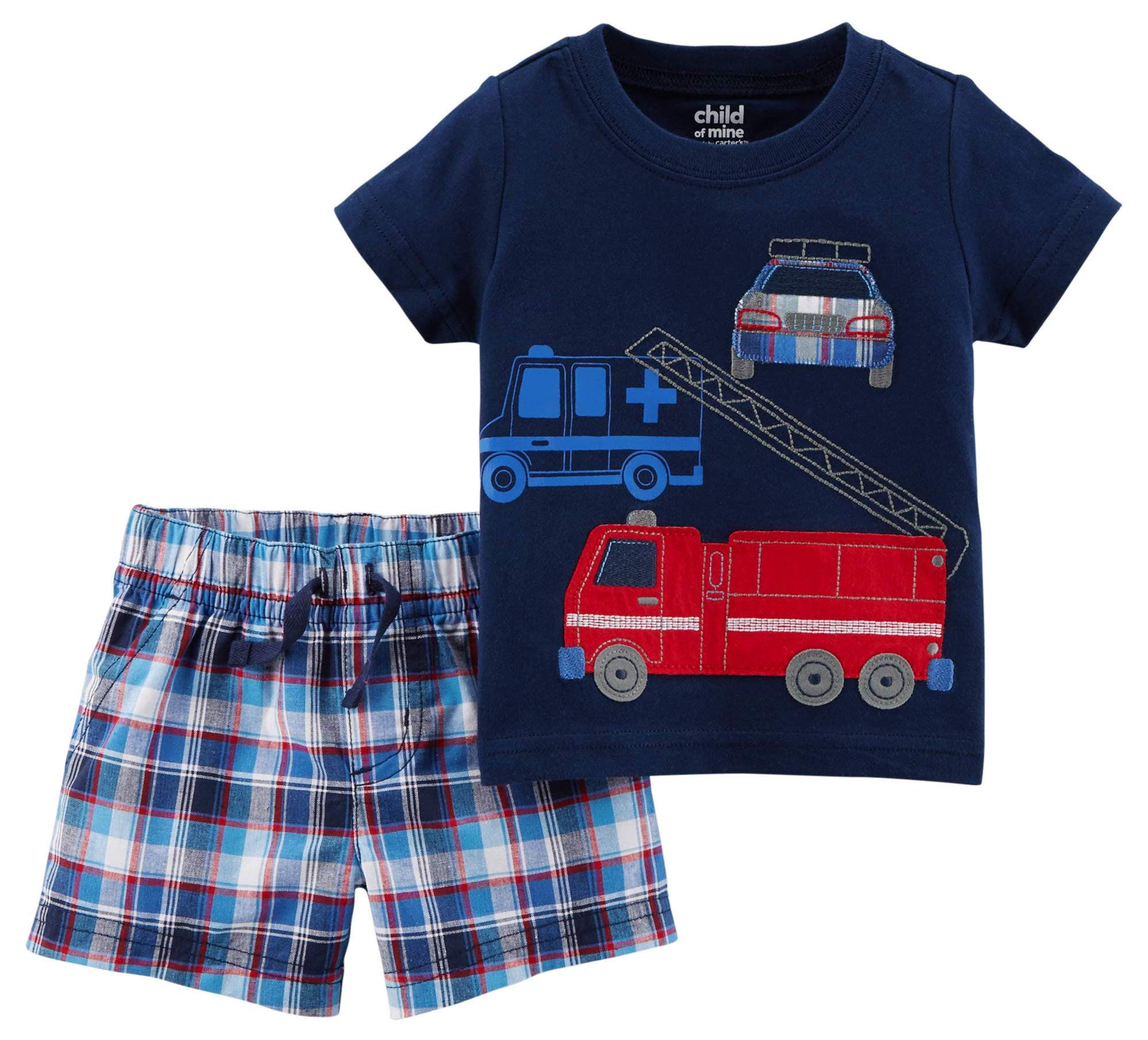 Carter'sChild of Mine Emergency Vehicles Baby Boys Shirt and Shorts 2 Piece Outfit Set