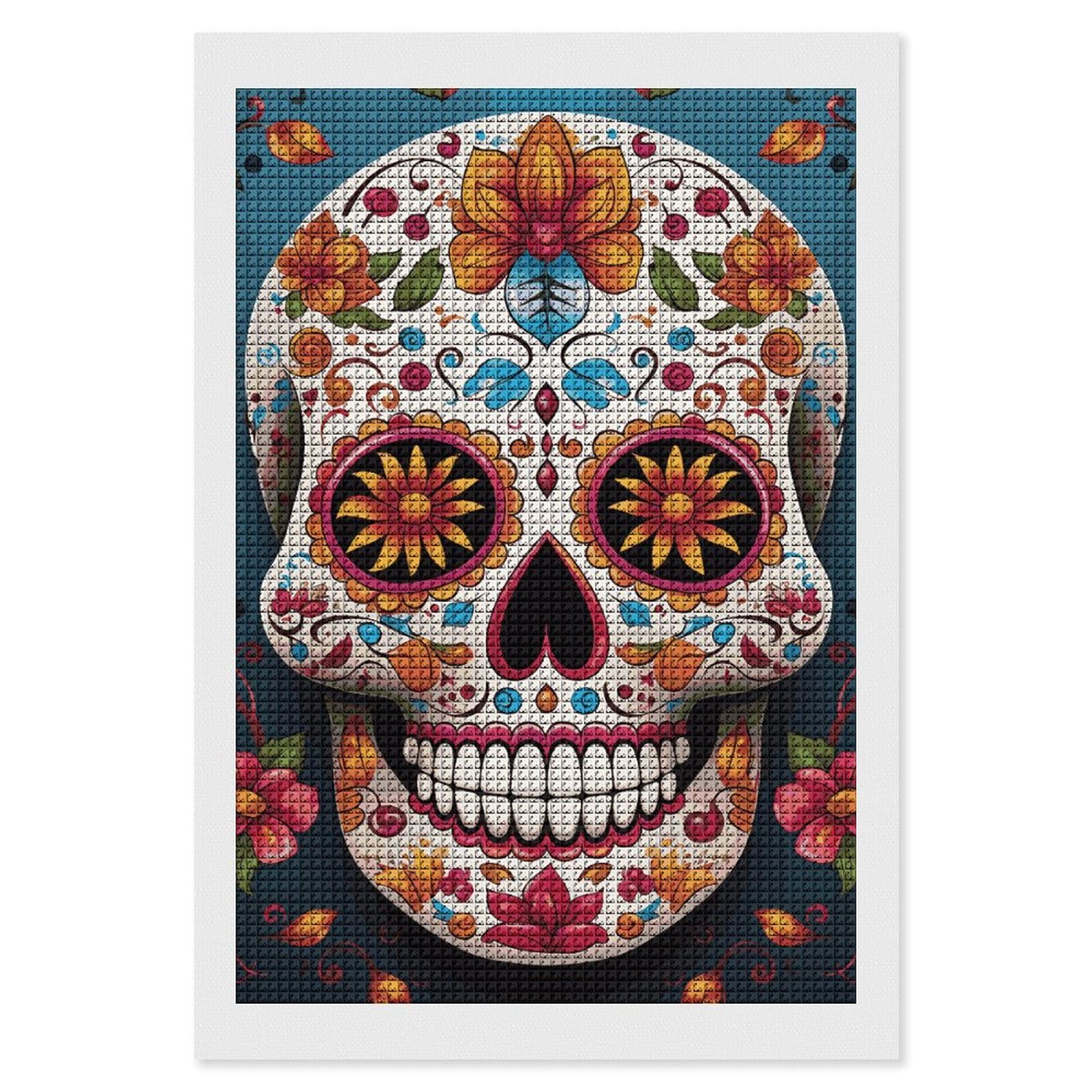 Qmnrtk White Colorful Sugar Skull Diamond Art Kits For Adults Diamond Art Diamond Painting Diy 5D Diamond Painting Kit Diamond Painting Kits For Adults Gem Art Square Diamond Art Full Drill 8"X12"