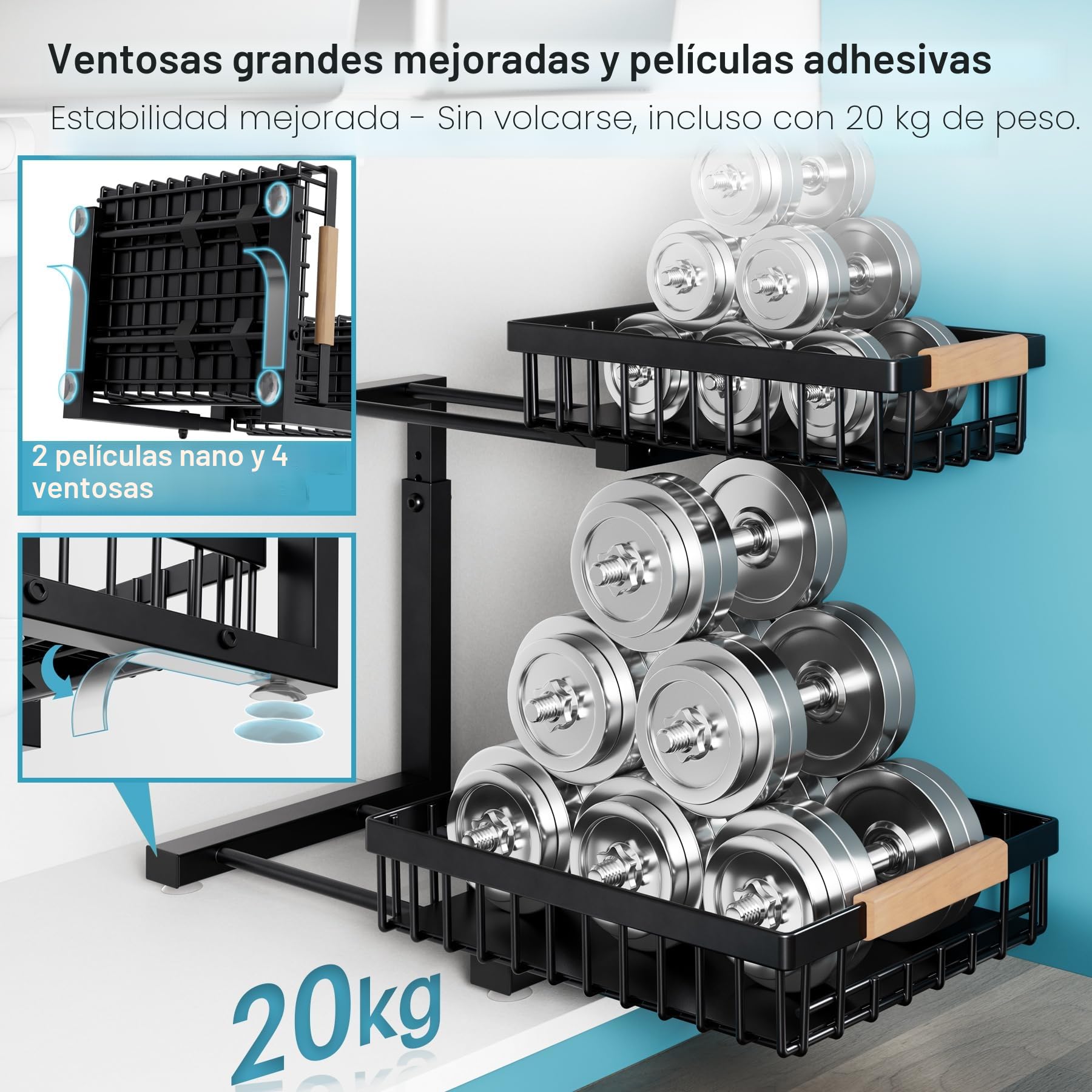 Metal 2 Paquete Organizador Cocina 2 Niveles Organizador Bajo Fregadero, De Servicio Pesado Extraíble Organizador Fregadero Cocina Para, Baño,Negro