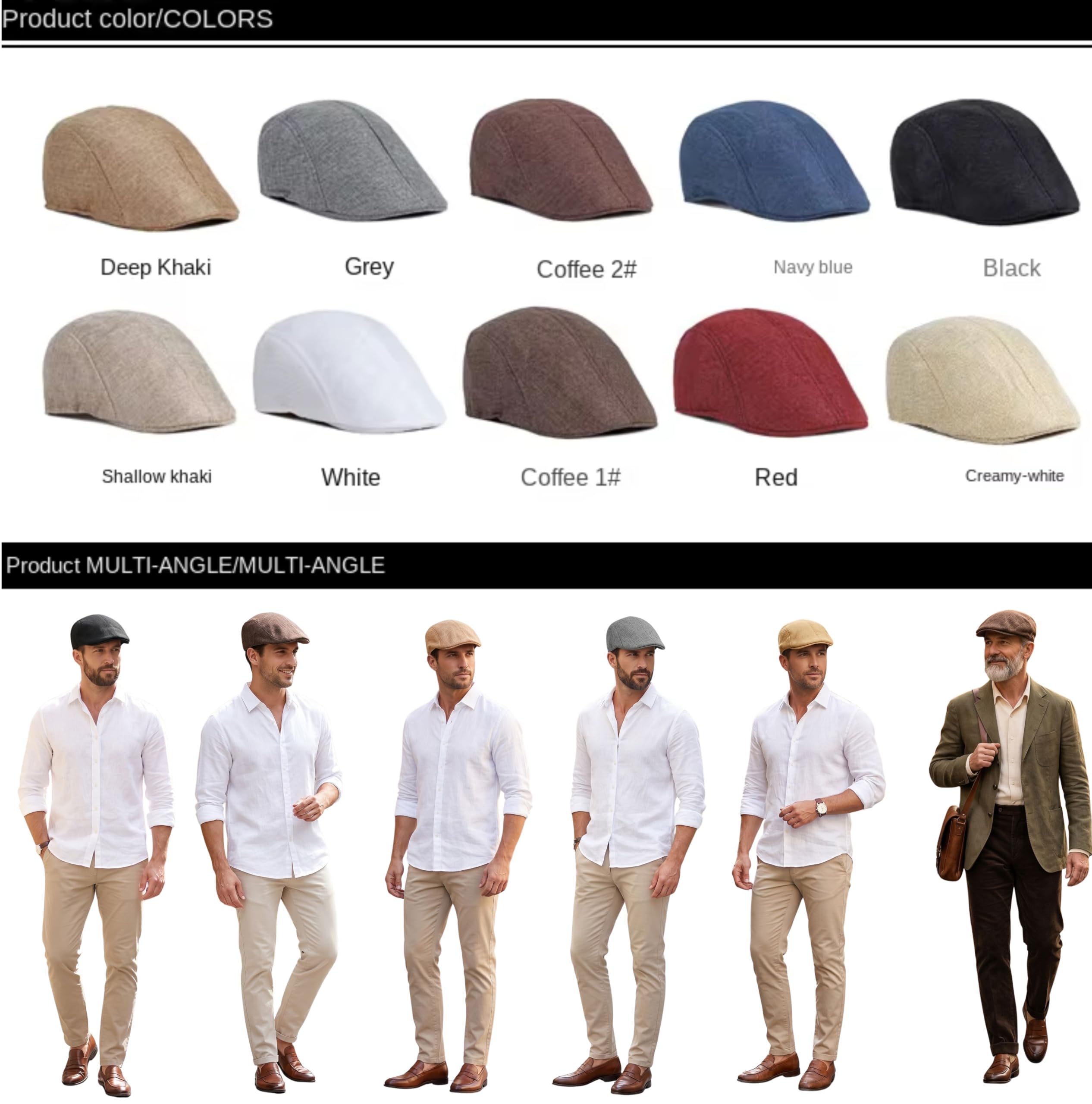 RR DESIGN Men's Linen Plaid Flat Cap Combo Pack of 2 | Classic Newsboy Gatsby Ivy Hat | Breathable Lightweight Summer Driving Golf Cap for Men & Boys | Black & Brown 4