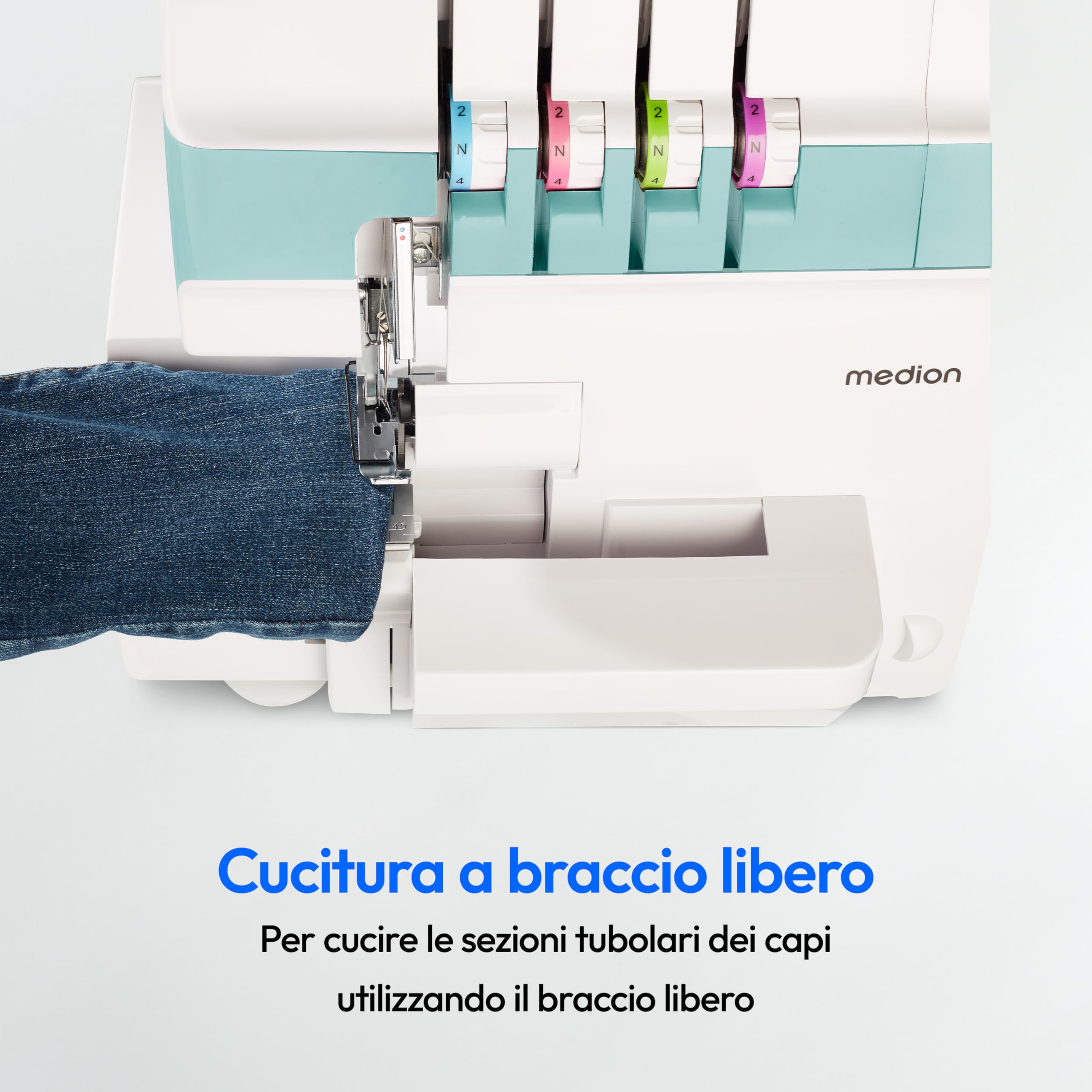 MEDION Macchina per cucire SO90 (elettrica, 90 watt, luce LED, taglio a una passata, numerosi accessori, MD19169) turchese