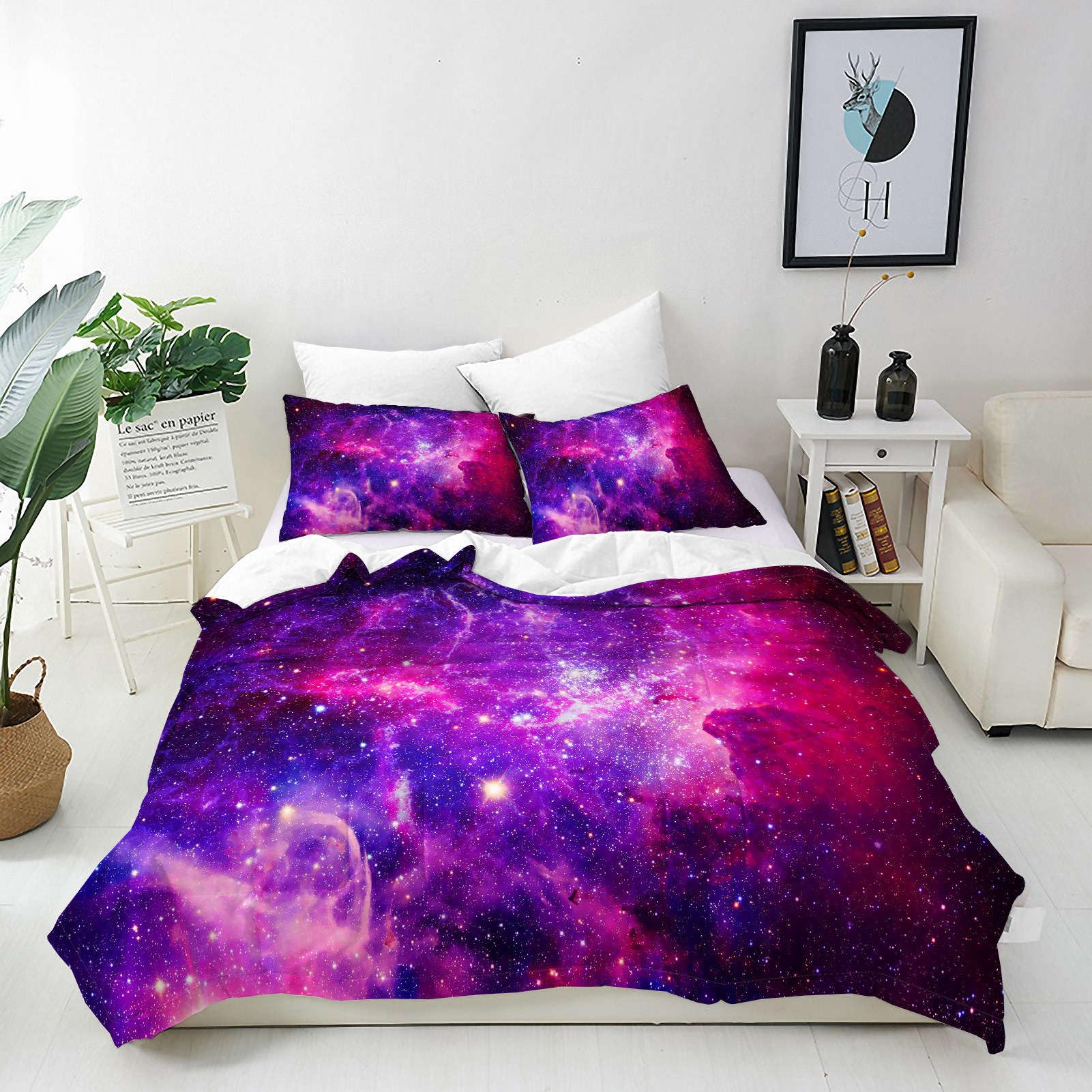 ANHOPE Custom Duvet Cover Set Customized Size 3 Pcs Bedding Set for All Season Space Purple Pink Galaxy Nebula 3D Printed Pattern Personalised Quilt Cover for Kids Adults Birthday Wedding โ image 1