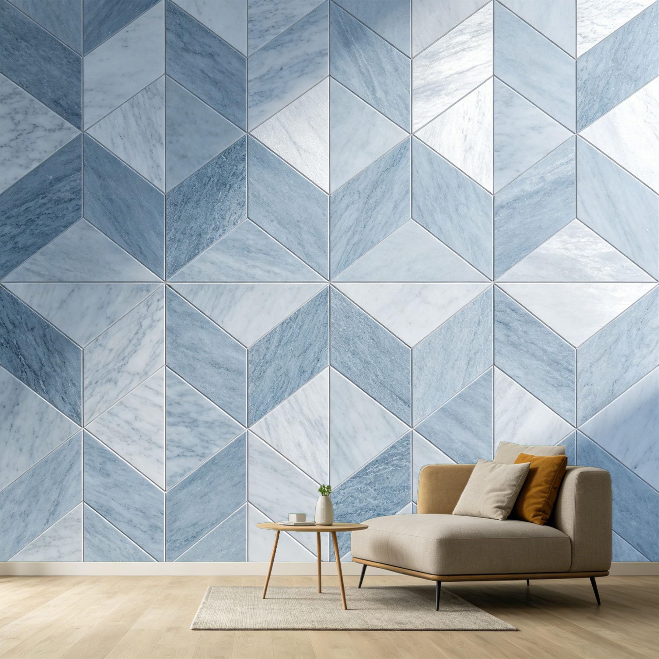 Custom Size Wall Murals Blue Geometric Marble 3D Trompe Loeil Modern Minimalist SelfAdhesive Wall Fabric Removable Large Wallpaper for Photo Living Room