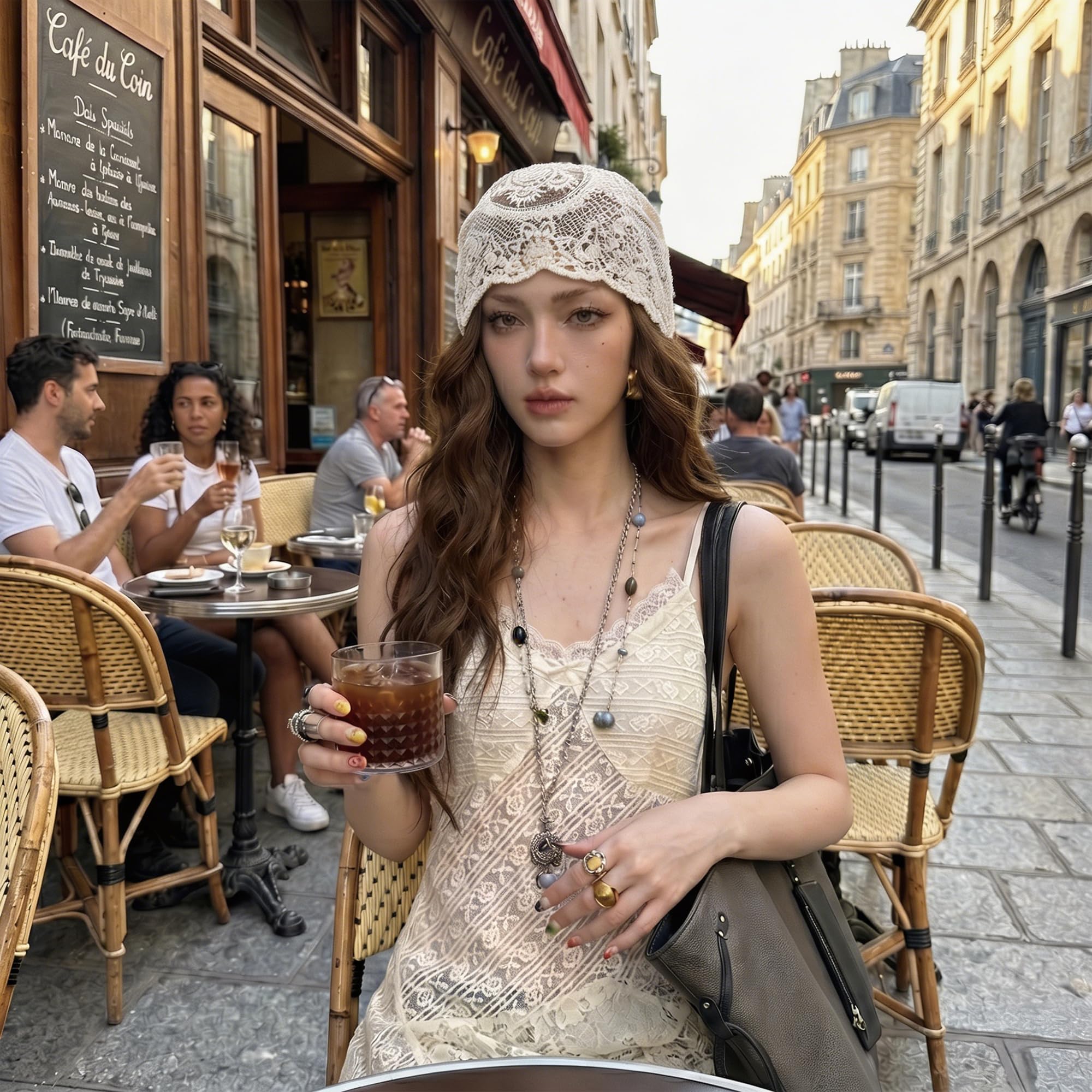 ZLYC Berretto Estivo da Donna in Stile Boho, Lavorato a Maglia, con Nastro da Legare