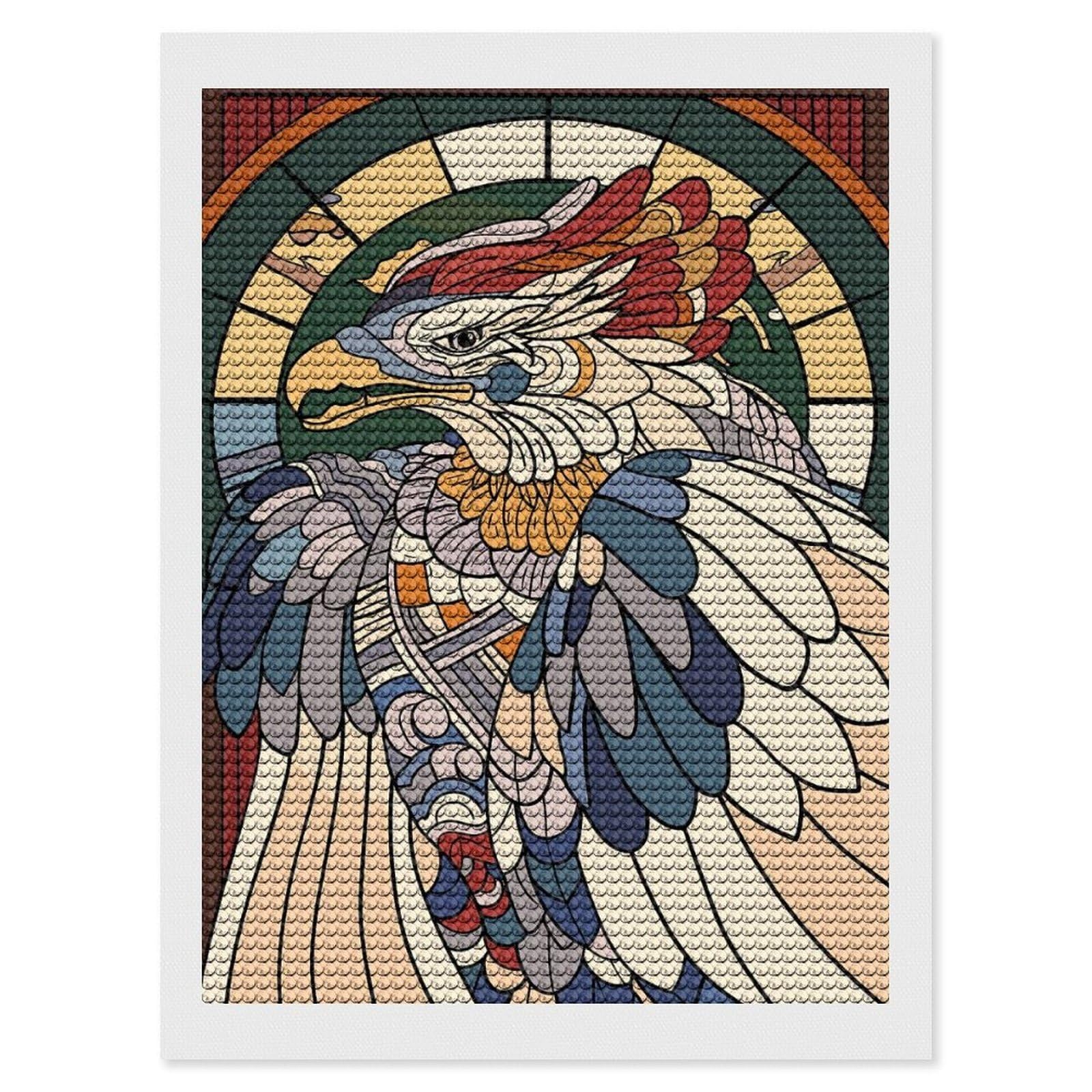 Junmoney Stylized Eagle Stained Glass Art DIY Diamond Art Canvas Kit 12"x16", for Teens, Aesthetic Room Decor, Farmhouse Decor, Canvas Picture, Birthday Gift