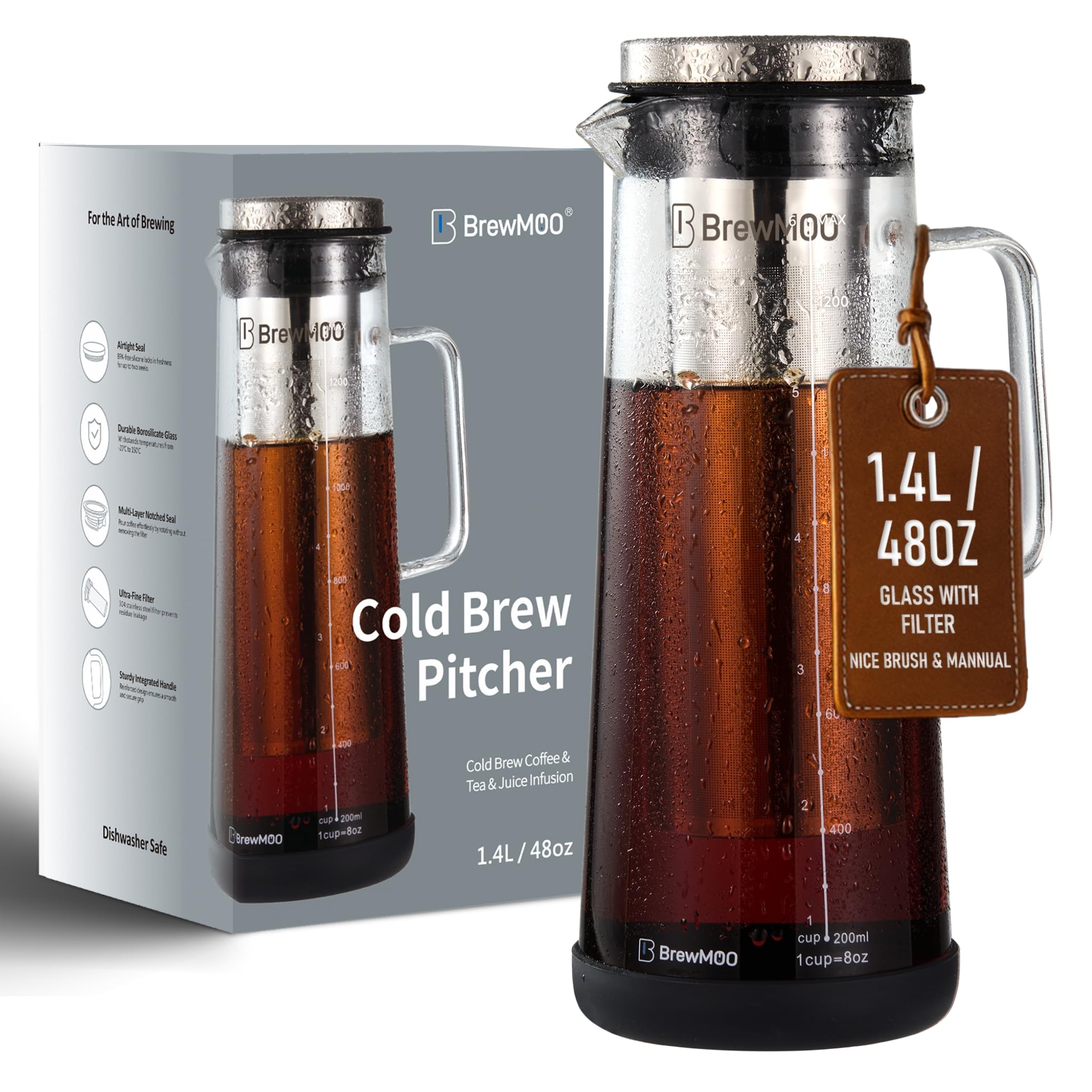BrewMOO Airtight Cold Brew Coffee Maker Pitcher