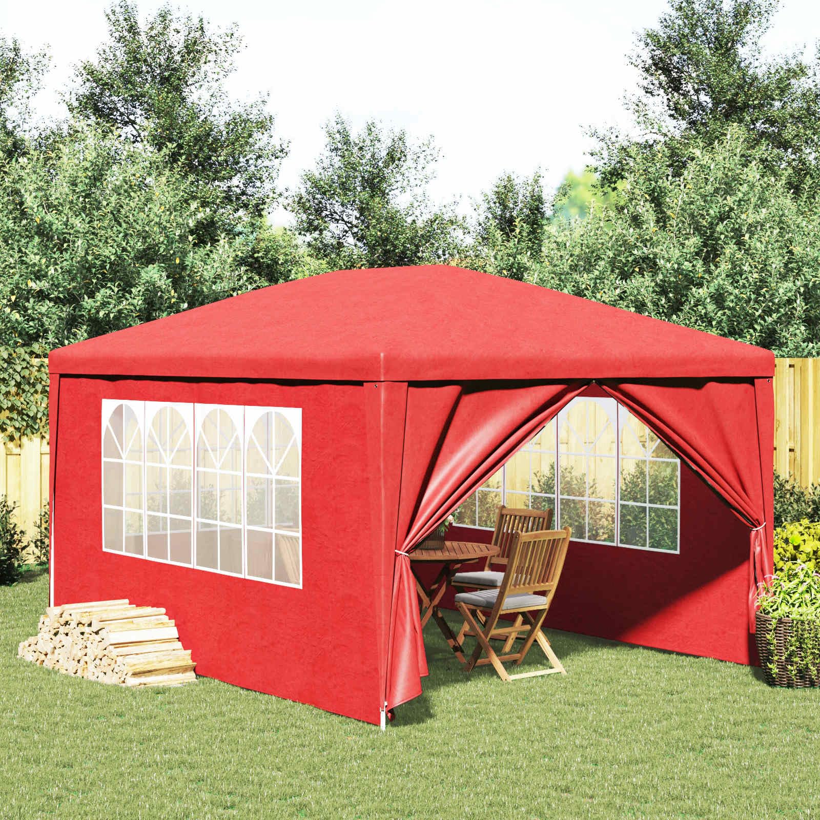 Partyzelt mit Wand Rot 400 x 300 x 255 cm, Outdoor Partyzelt aus Polyethylen und Stahl mit abnehmbaren Seitenwänden und transparenten Fenstern für Gartenpartys und Events