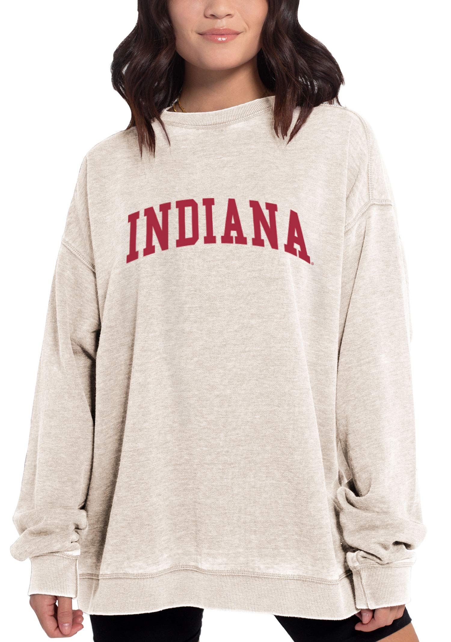 Chicka-d NCAA Indiana Hoosiers Womens Burnout Fleece Pullover, Oatmeal, Large (449_NC_CA)
