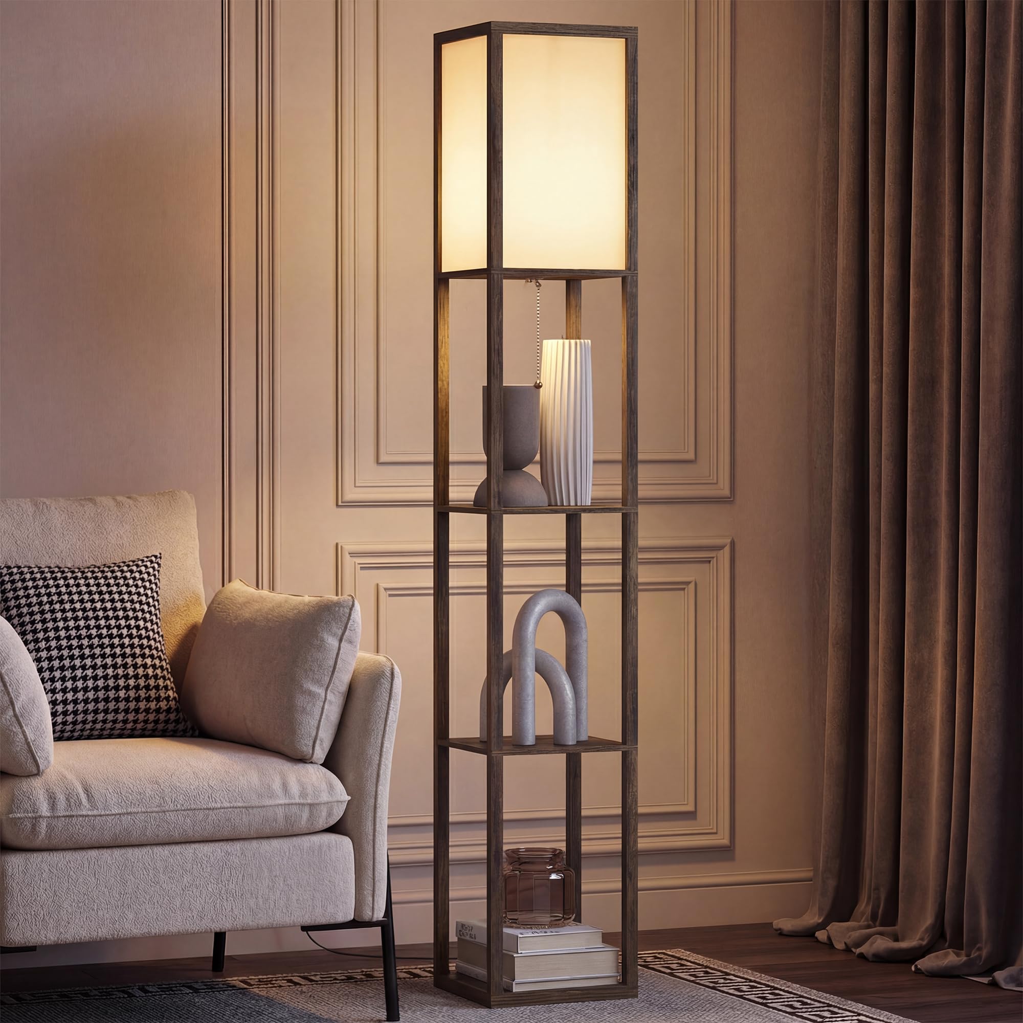 Homcom 3-Tier Floor Lamp With Top And Storage Shelves, 160Cm Tall, E27 Socket Light/Brown