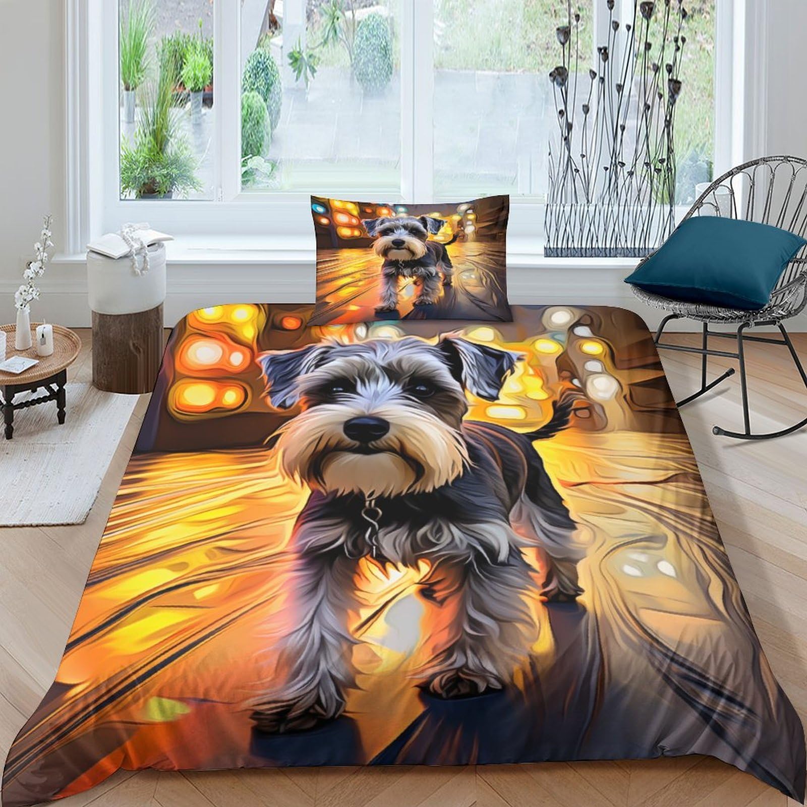 Parure de lit motif Schnauzer pour chambre d'enfant, parure simple 135x200 microfibre douce