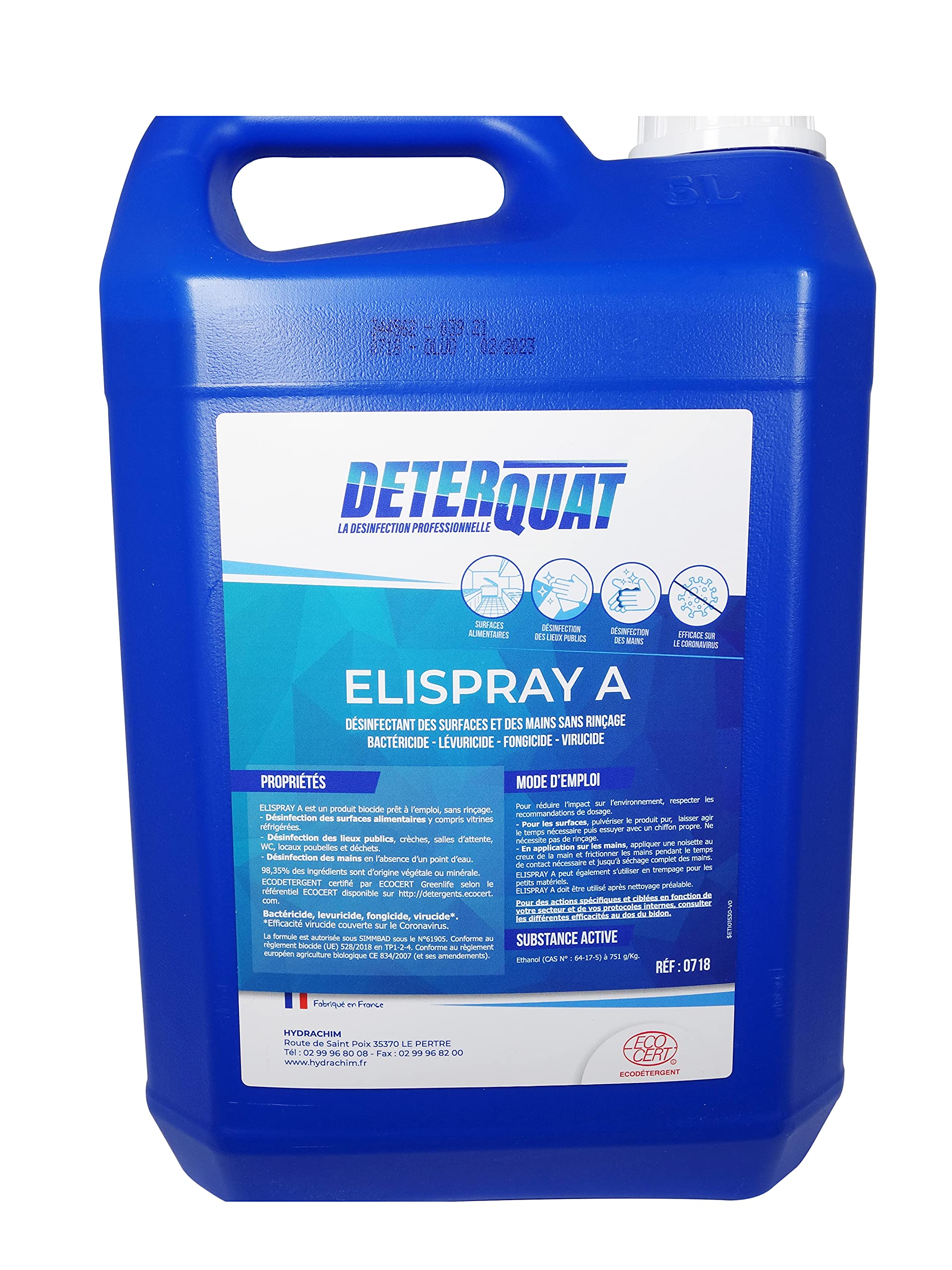 Elispray - Disinfettante Virucida, senza risciacquo e pronto all'uso, flacone da 5 l