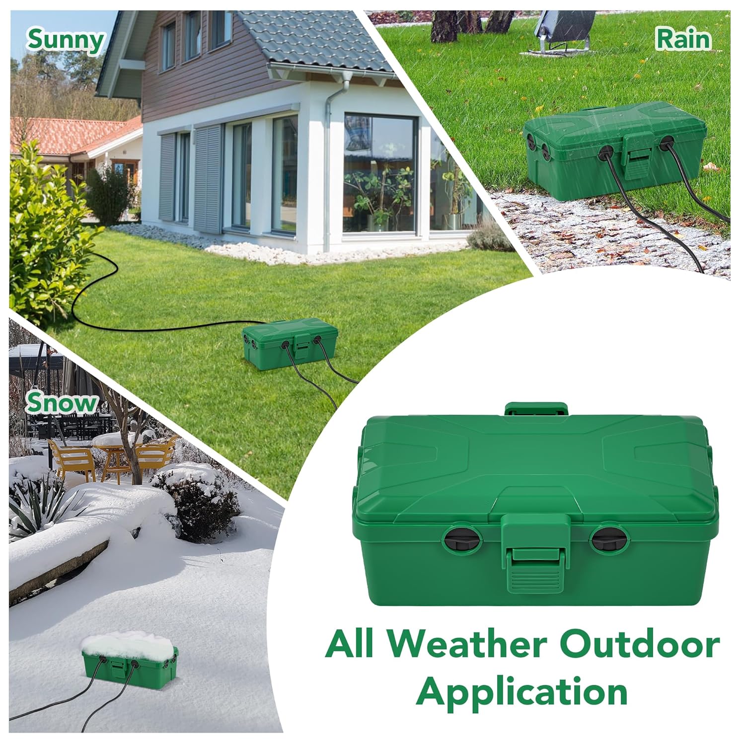 Medium and Small Outdoor Electrical Box, IP54 Waterproof, Extension Cord Cover Protect Power Strip, String Lights, Timer, Plug, Green