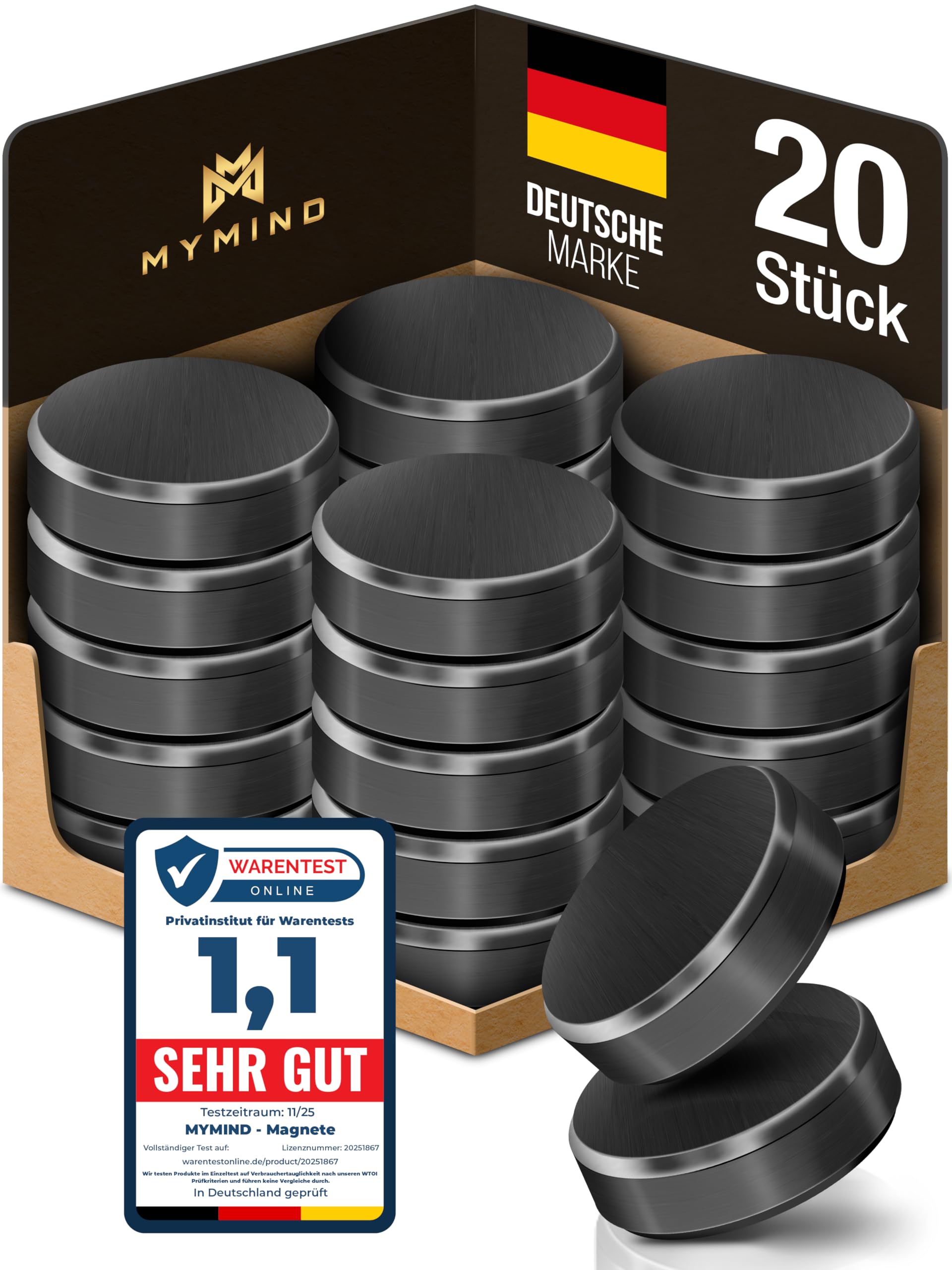 MYMIND® Magnete für Magnettafel [EXTRA STARK] – 20x Kleine Magneten 18x5mm – Ideal als Magnet für Kühlschrank, Whiteboard & Pinnwand – Kühlschrankmagnete Schwarz – Kein Zerkratzen