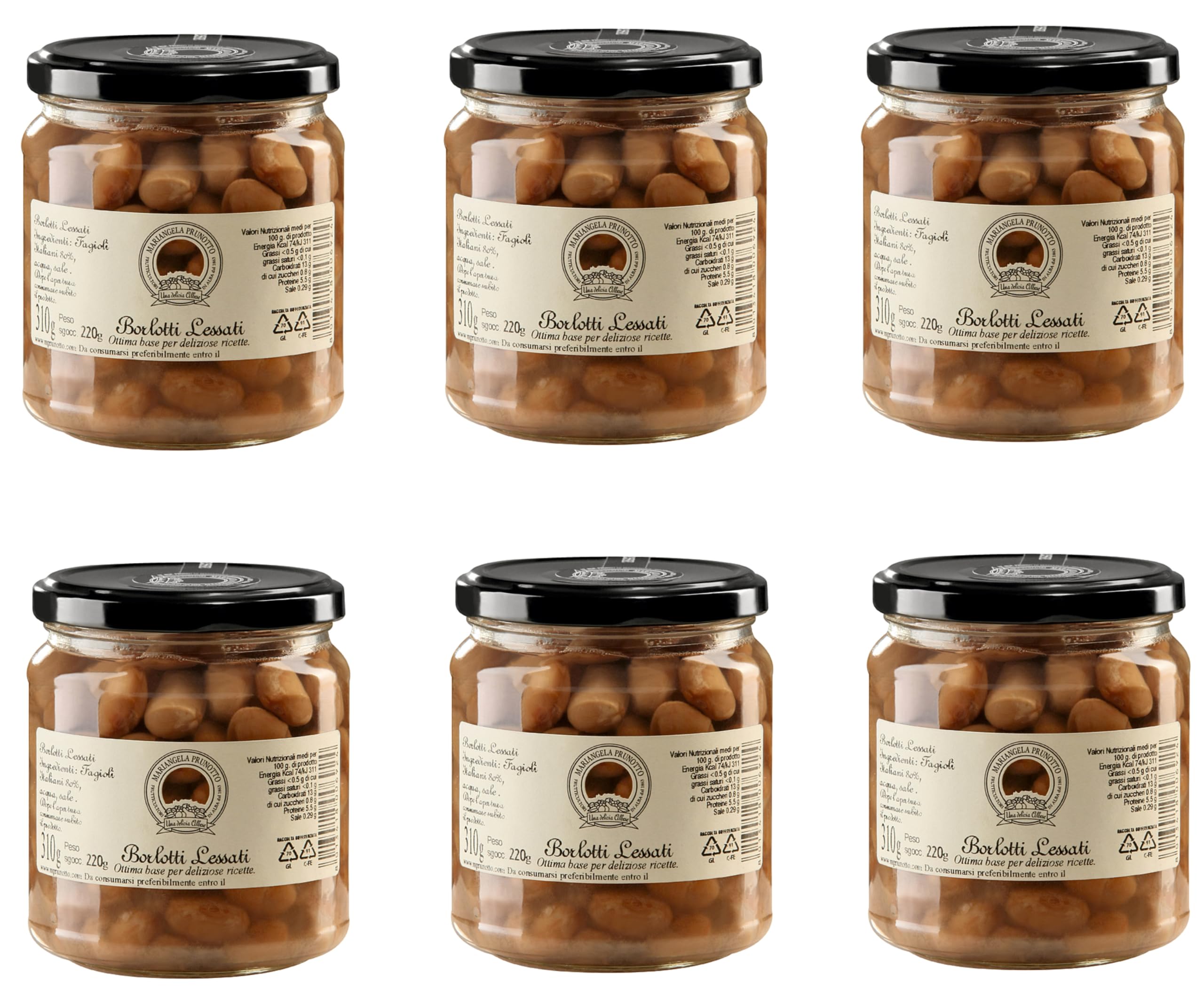 6 vasetti Fagioli Borlotti lessati in vaso Prunotto Mariangela azienda agricola in Alba