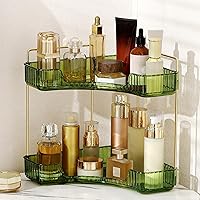 Vista 13 de Organizador de esquina para encimera de baño, estante de baño, organizador de maquillaje para tocador, bandeja de perfume para almacenamiento en Gris