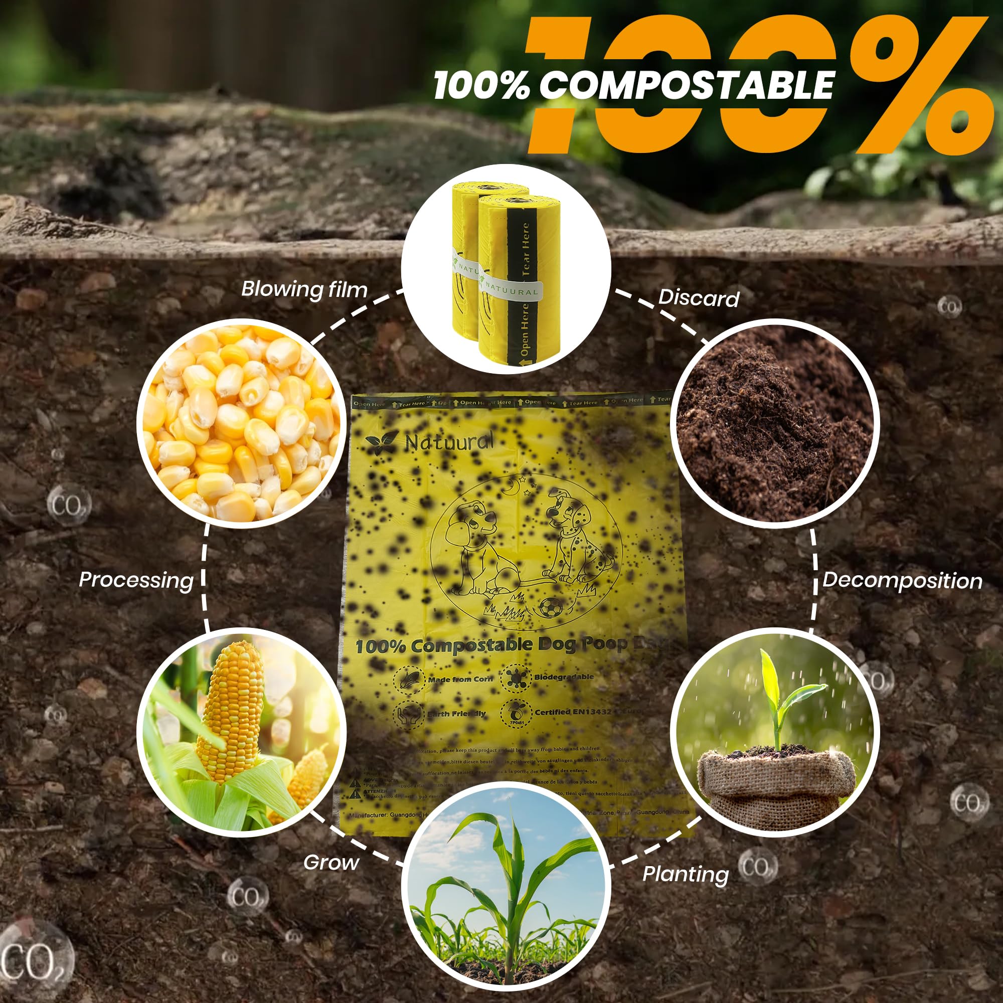 Natuural Compostable Dog Poop Bags-270Bags 18Rolls, Dog Poop Bags Made of Cornstarch, ASTM D6400 & EN13432 - Image 4