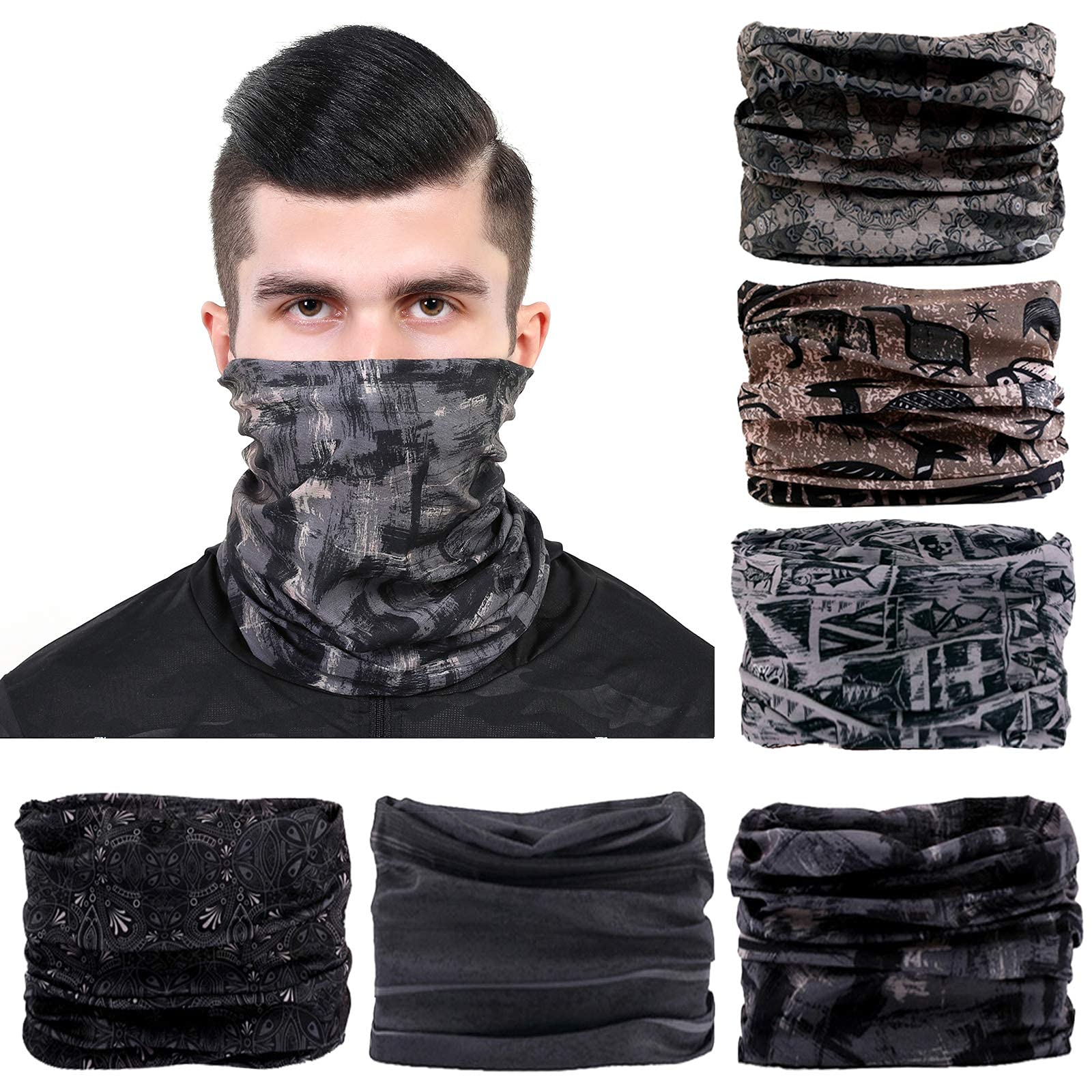 Women's Multifunctional Headbands UV Resistance Outdoor Scarf Sports Headwear Sweatband dark color Pack of 6 (Print as per Availability)