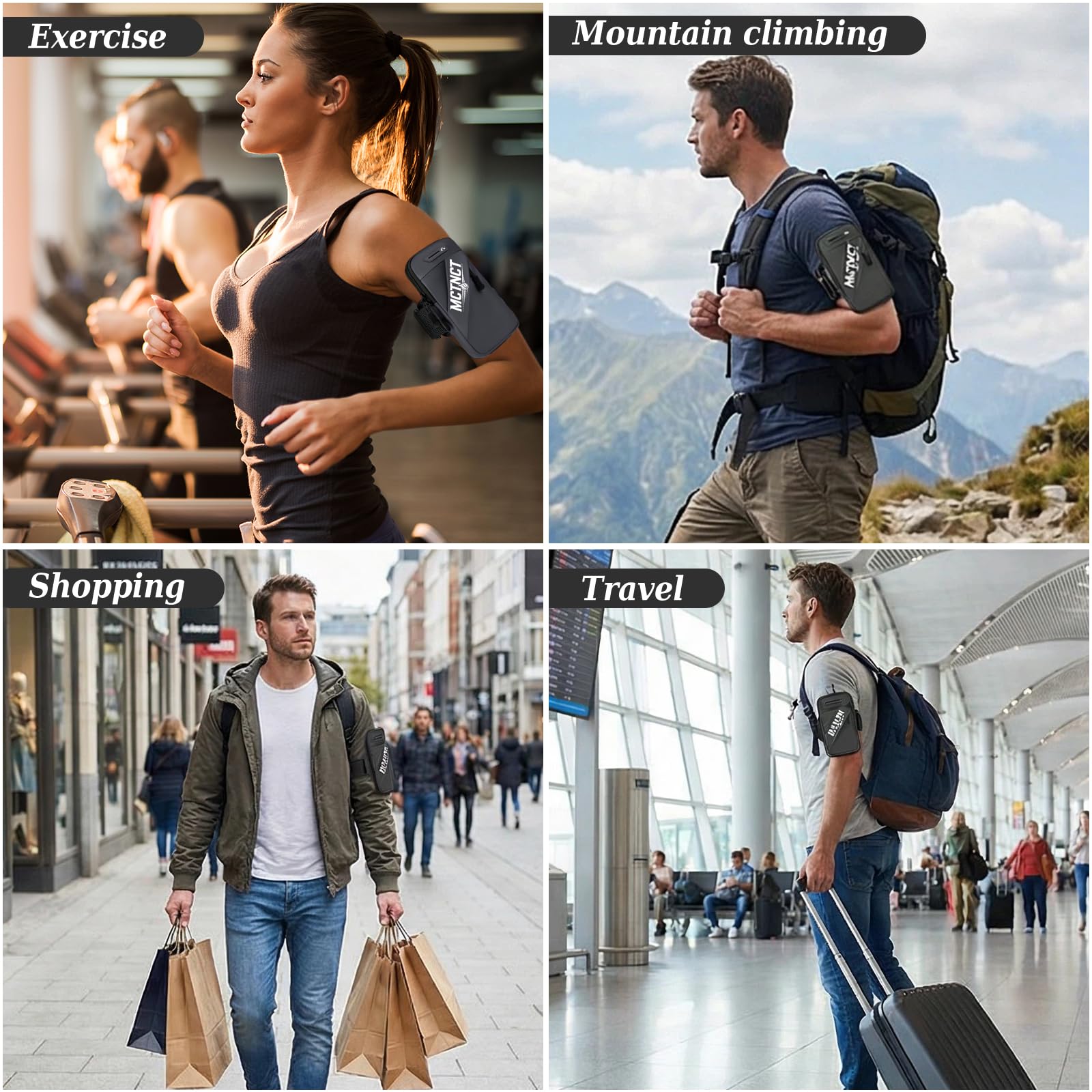 Handytasche Joggen Verstellbare mit Handgelenktasche,Armtasche,Handy Handyhalterung Universal,Passend für Fitnessstudio,Wandern,Laufen,Wasserdicht,Luftdurchlässig,Handys unter 7 Zol,Schwarz