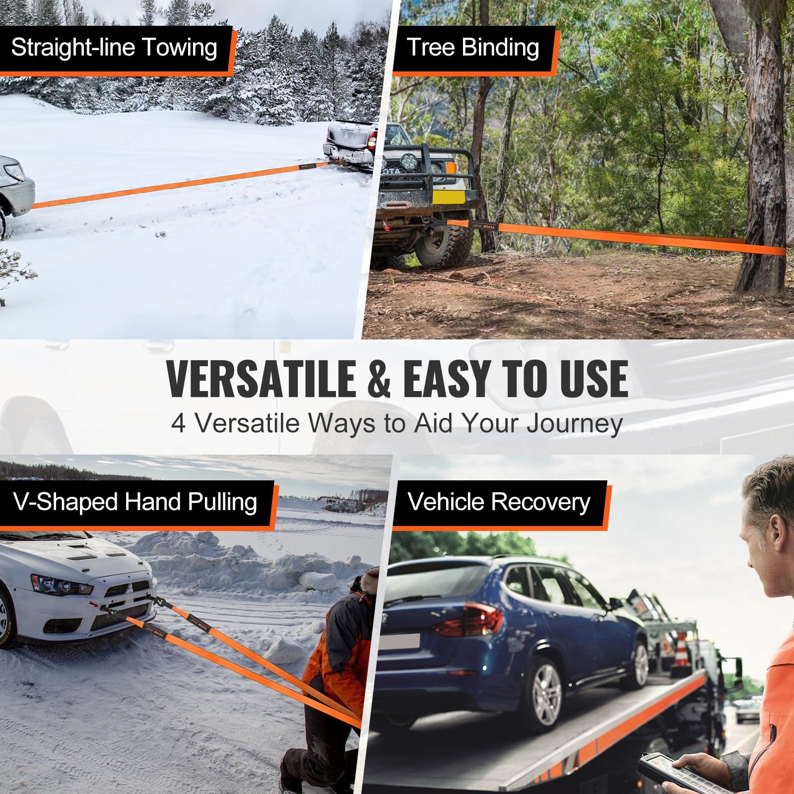 VEVOR Kit di recupero fuoristrada, 3" x 30', cinghia di traino da 30.000 libbre, anello a D da 44.092 libbre, ricevitore grillo e borsa di stoccaggio, per ATV, Jeep, veicoli fuoristrada, camion