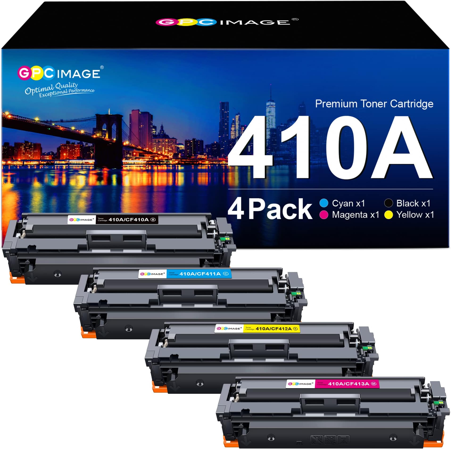 GPC Image 410A Compatible for HP 410A CF410A 410X CF410X Toner Cartridge for HP Color LaserJet Pro M477fdw M477fnw M477fdn M452nw M377dw M452dn M452dw Printer (Black Cyan Magenta Yellow, 4-Pack)