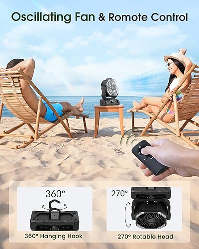 Miniatura 6 de ONLYNEW Ventilador portátil de campamento recargable de 20000 mAh, funciona con pilas, ventilador oscilante USB C alimentado por batería con
