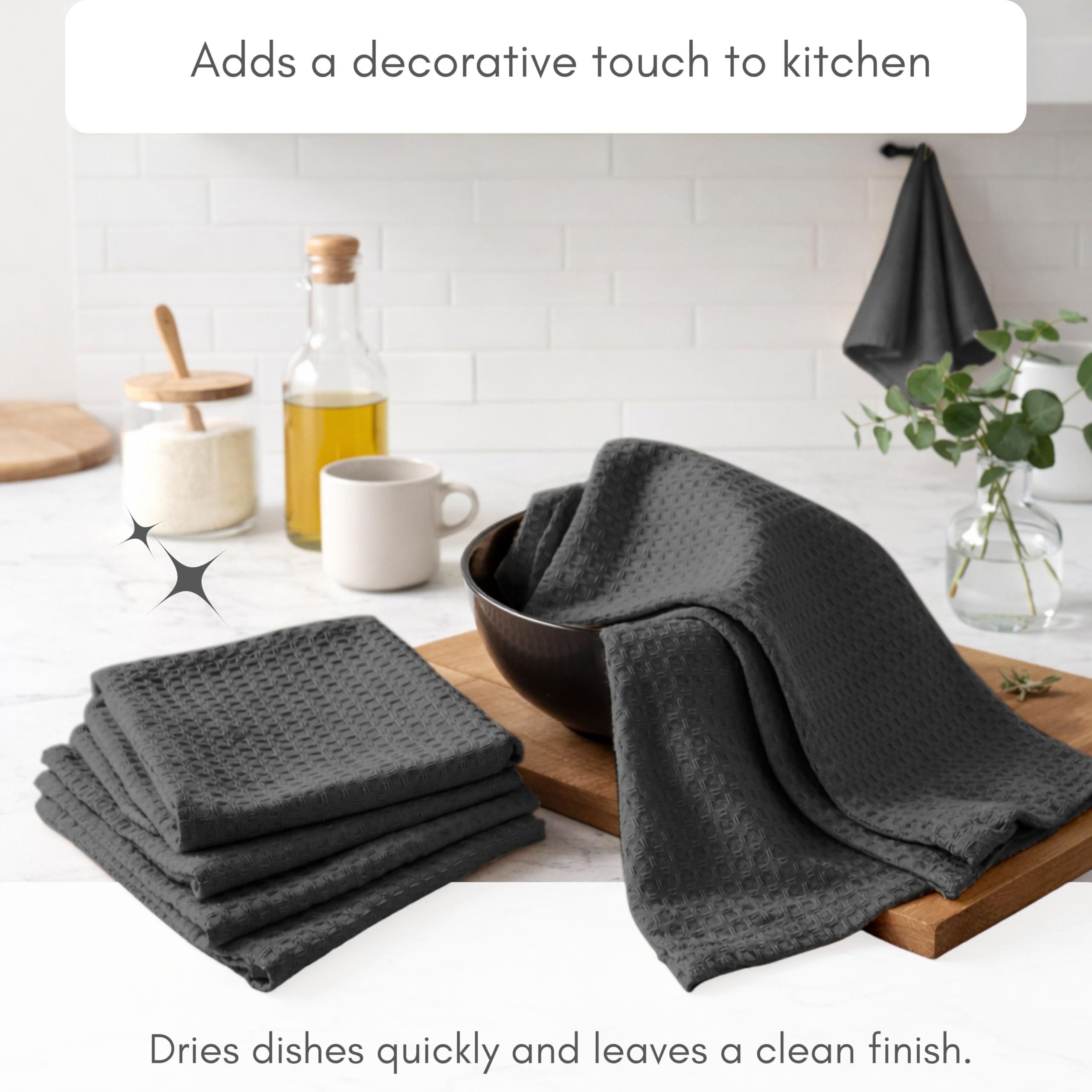 TWINY threads Asciugamani da cucina, 100% cotone morbido, tessuto a nido d'ape, strofinacci con passante per appenderla, asciugamani da bar riutilizzabili per la pulizia della tavola, cene, feste