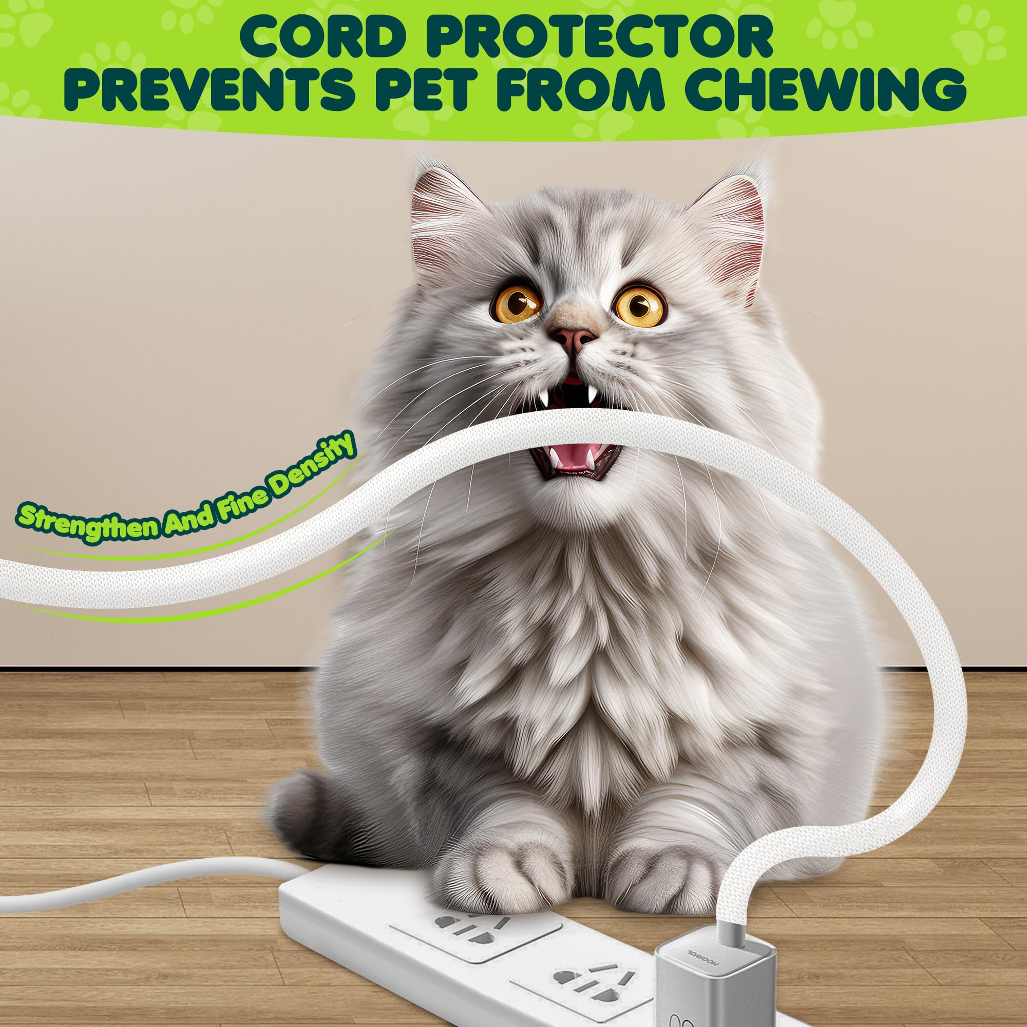 REFLYING 7,6 Metros-8mm Manguito de Cable Autoenvolvente, Ocultar 1 Cable, Perros Gatos Protector de Cable, Evite Que Las Mascotas Mastiquen los Cables, Manguito de Cable Trenzado Expandible, Blanco