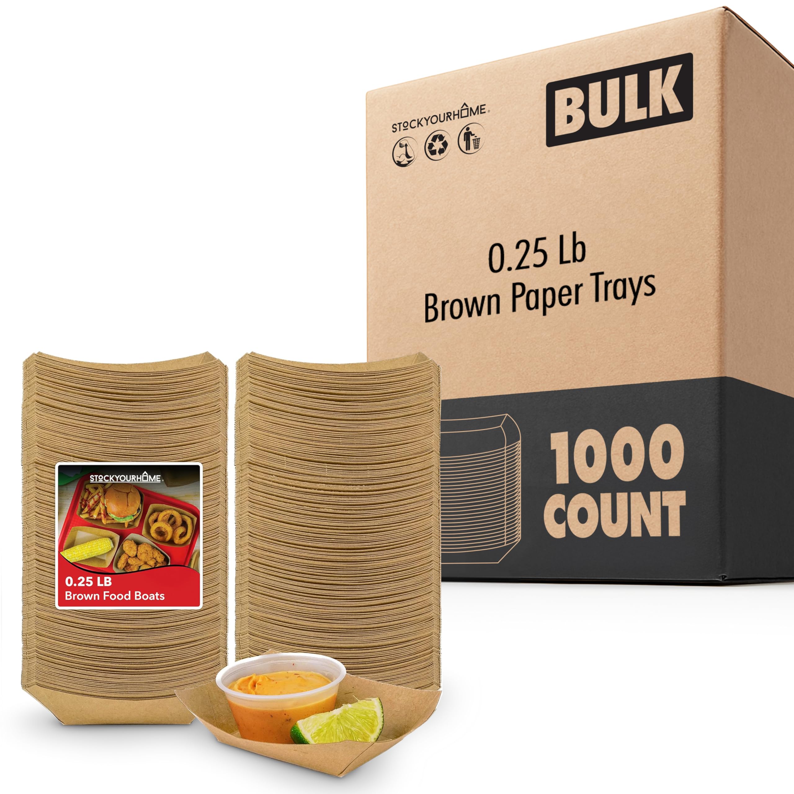 [1000 Pack] Mini Disposable Brown Paper Food Trays by Stock Your Home – 20 Pack Pack of 50, Paper, Brown, Pack of 1000, Model Stock Your Home