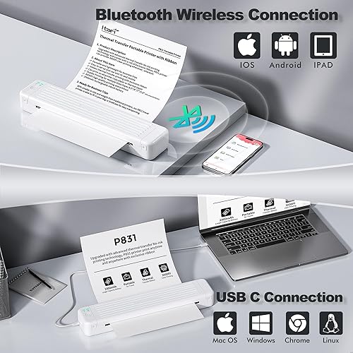 Miniatura 5 de Impresora portátil, impresora inalámbrica Bluetooth P831, impresoras de transferencia térmica sin tinta para papel de impresora de letras y A4,