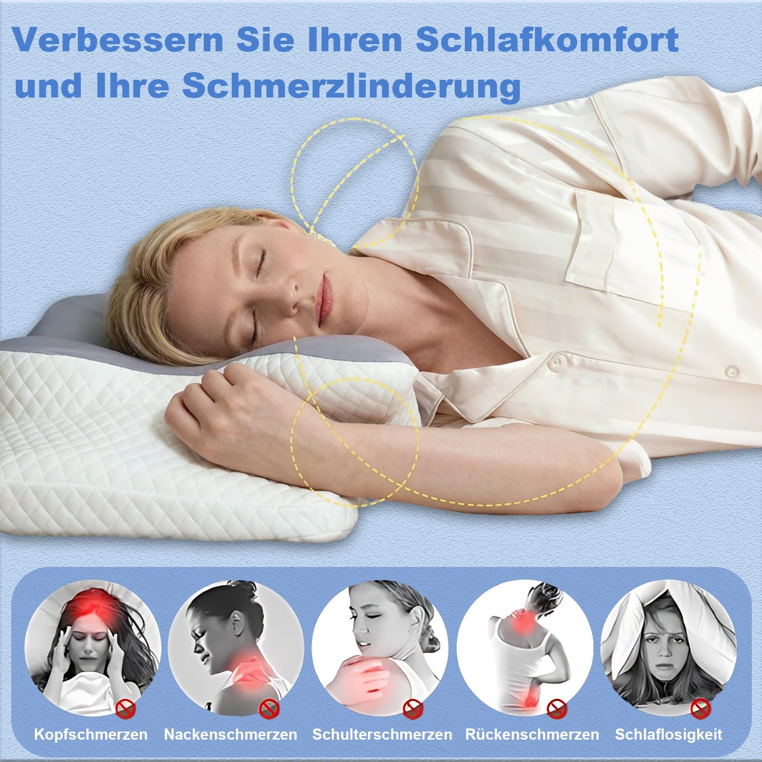 Almohada cervical, almohada para dormir de lado, cojín de mariposa, cojín ergonómico para el cuello, almohada de espuma viscoelástica, adecuada para los lados, la espalda y el estómago, 62