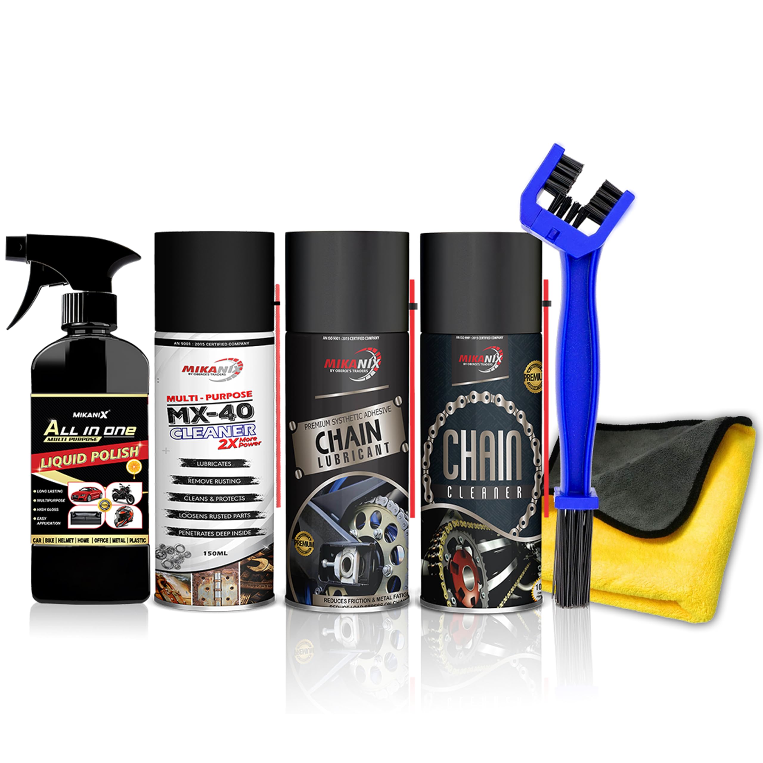 MIKANIX Combo of Chain Cleaner + Lube + Rust Cleaner + Polish + Brush + Microfiber Cloth to Protects Bike Chain Remove Rust from Machine (Pack of 6)-image-17